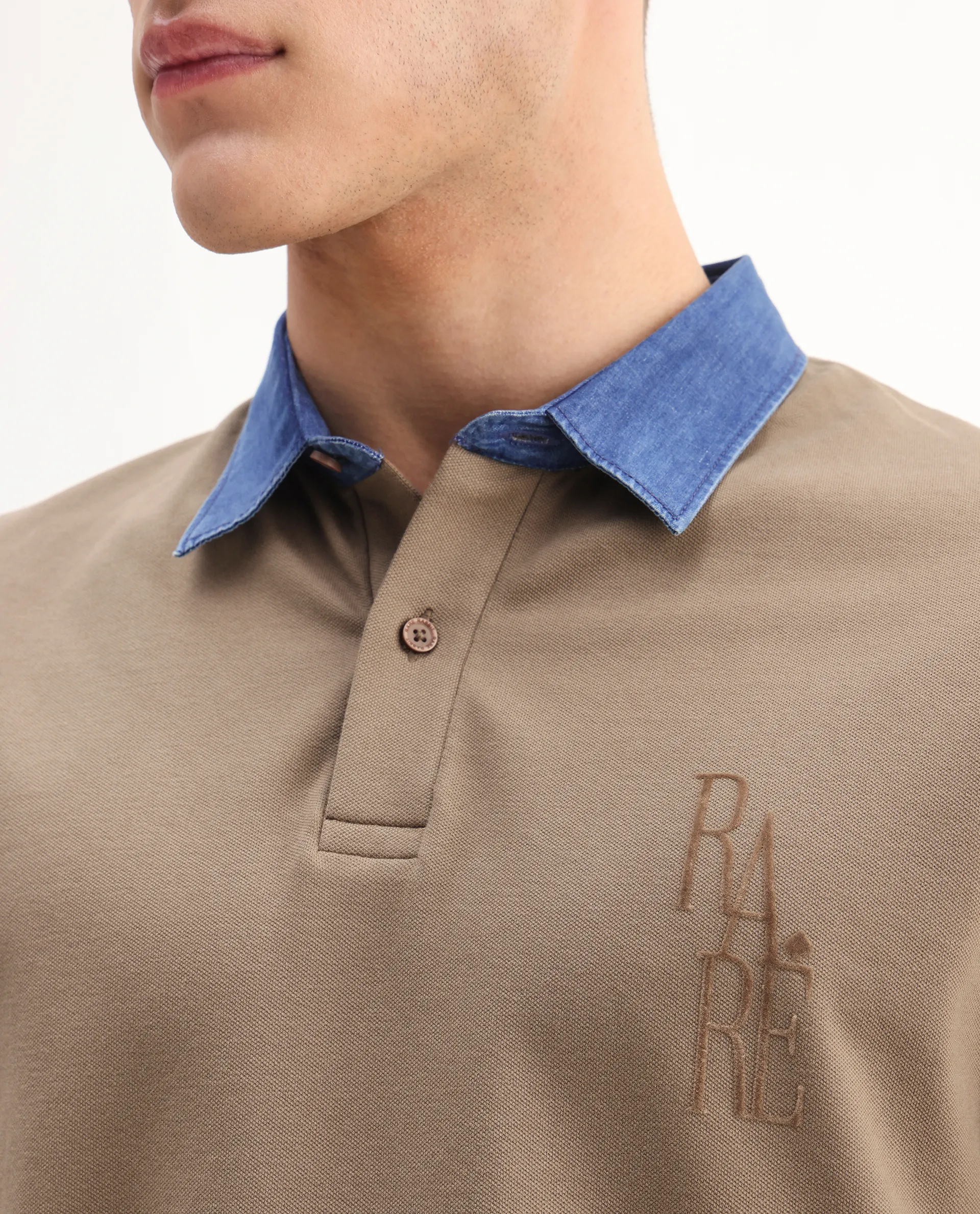 Rare Rabbit Men's Tem Beige Cotton Plain Regular Fit Half Sleeve Polo - Image 3