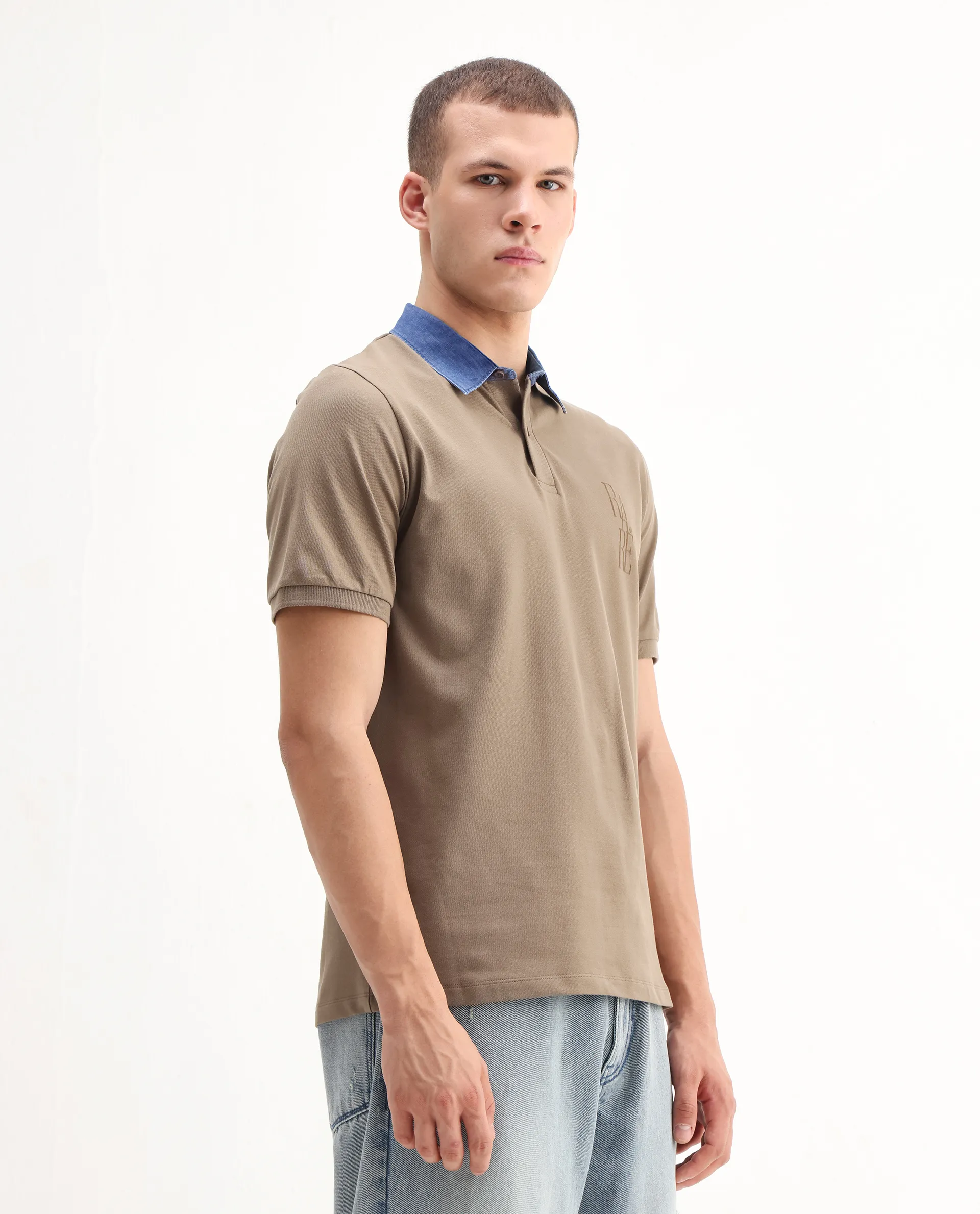 Rare Rabbit Men's Tem Beige Cotton Plain Regular Fit Half Sleeve Polo - Image 6