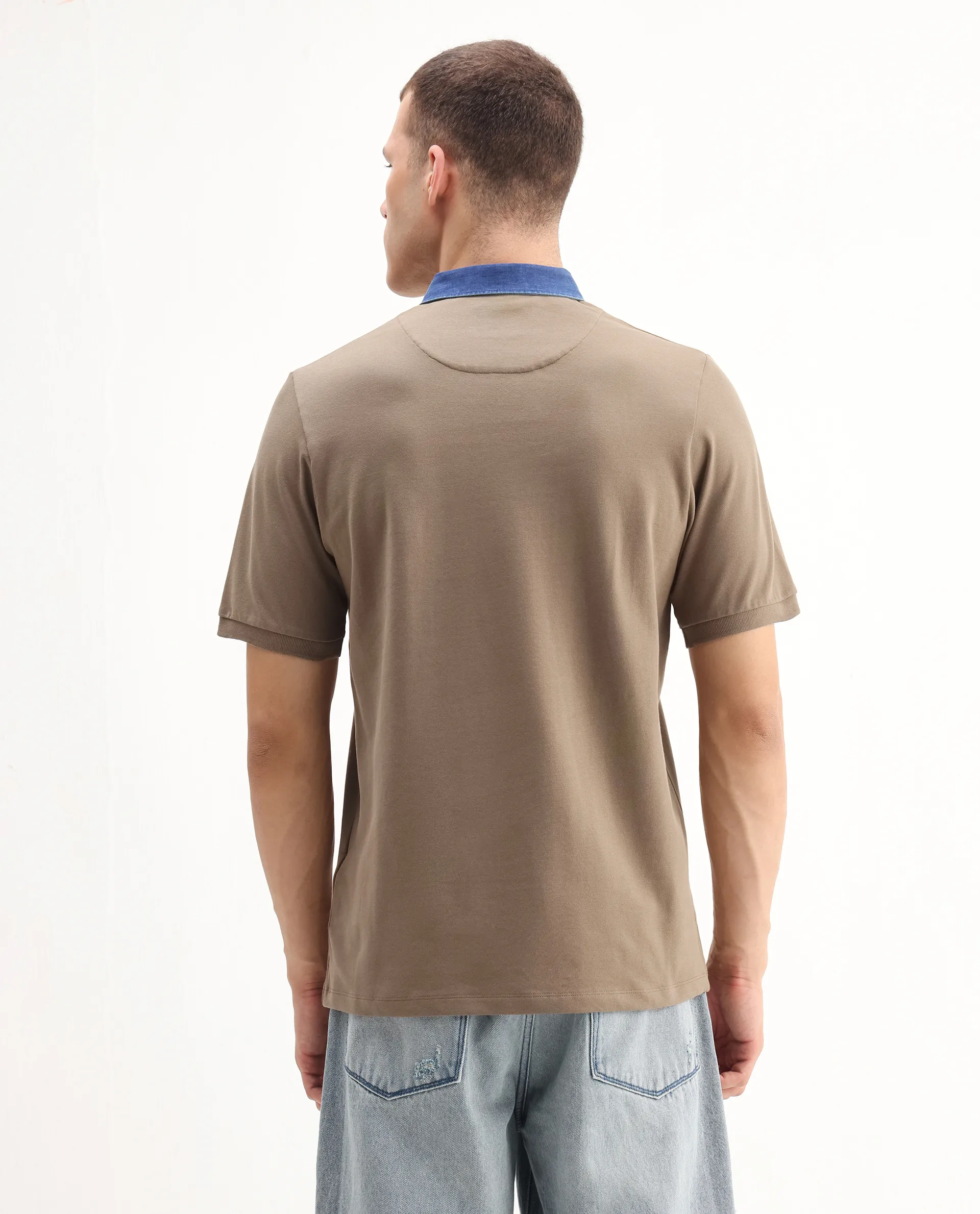 Rare Rabbit Men's Tem Beige Cotton Plain Regular Fit Half Sleeve Polo - Image 7