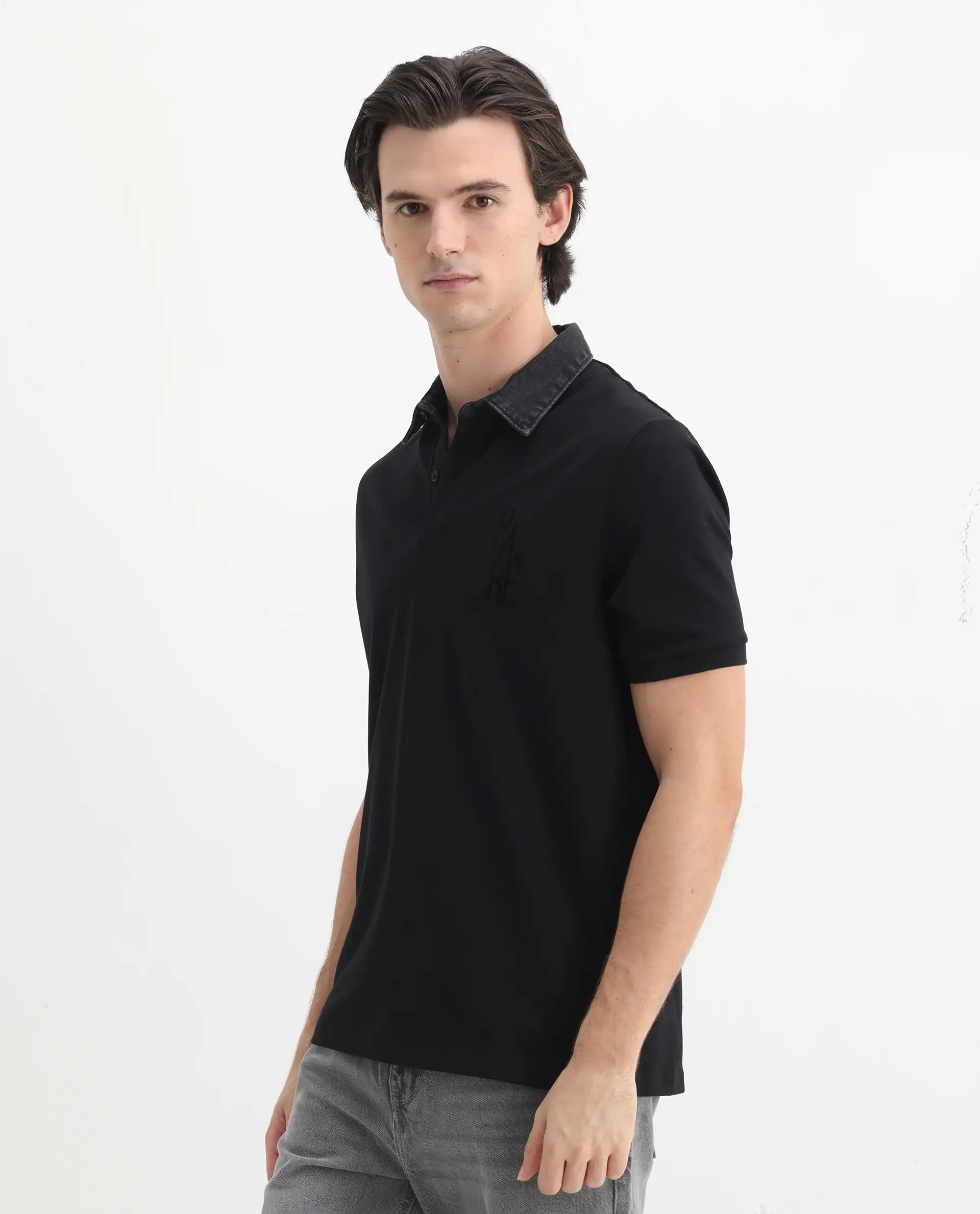 Rare Rabbit Men's Tem Black Cotton Plain Regular Fit Half Sleeve Polo - Image 5