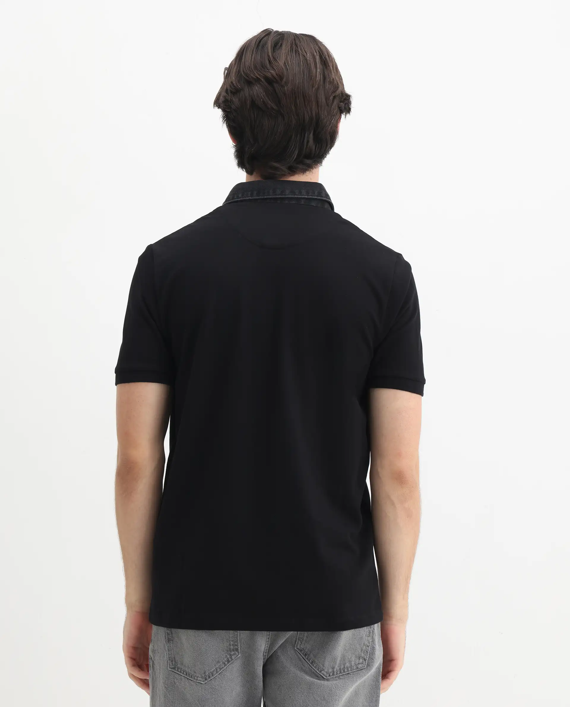 Rare Rabbit Men's Tem Black Cotton Plain Regular Fit Half Sleeve Polo - Image 8