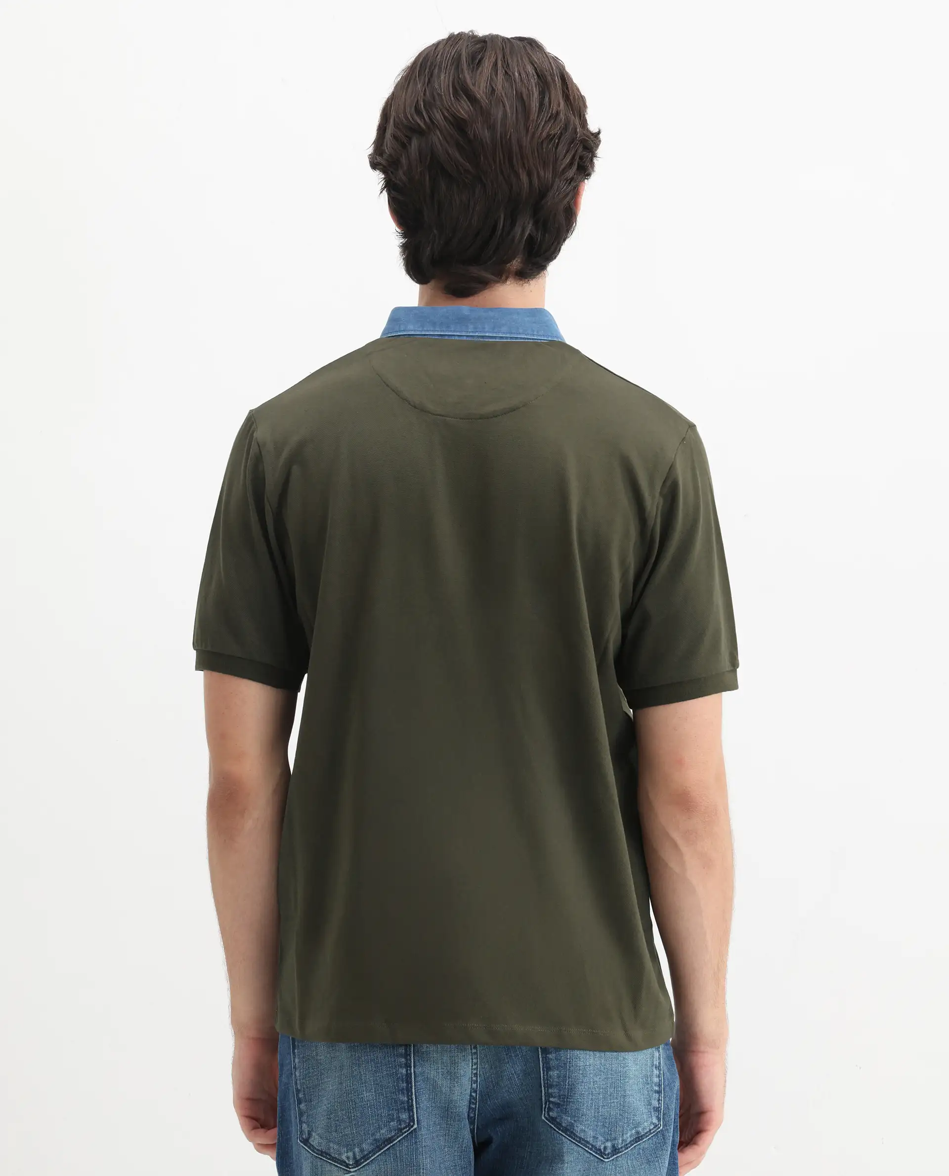 Rare Rabbit Men's Tem Dark Olive Cotton Plain Regular Fit Half Sleeve Polo - Image 4