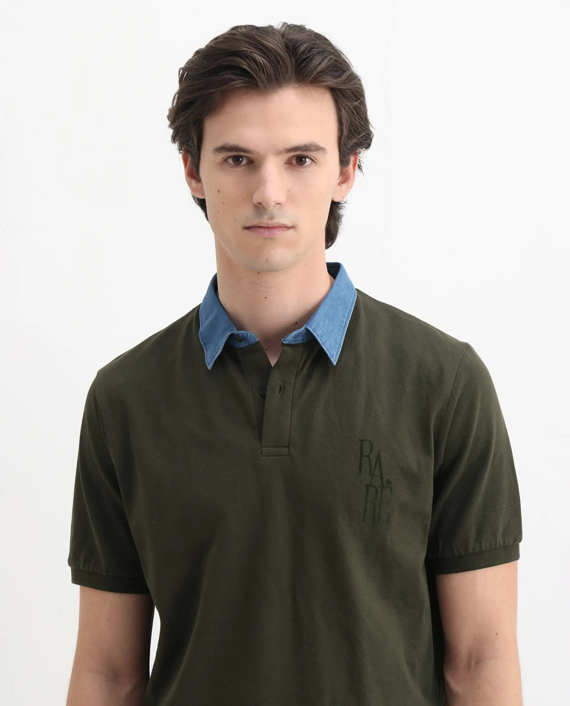 Rare Rabbit Men's Tem Dark Olive Cotton Plain Regular Fit Half Sleeve Polo - Image 8