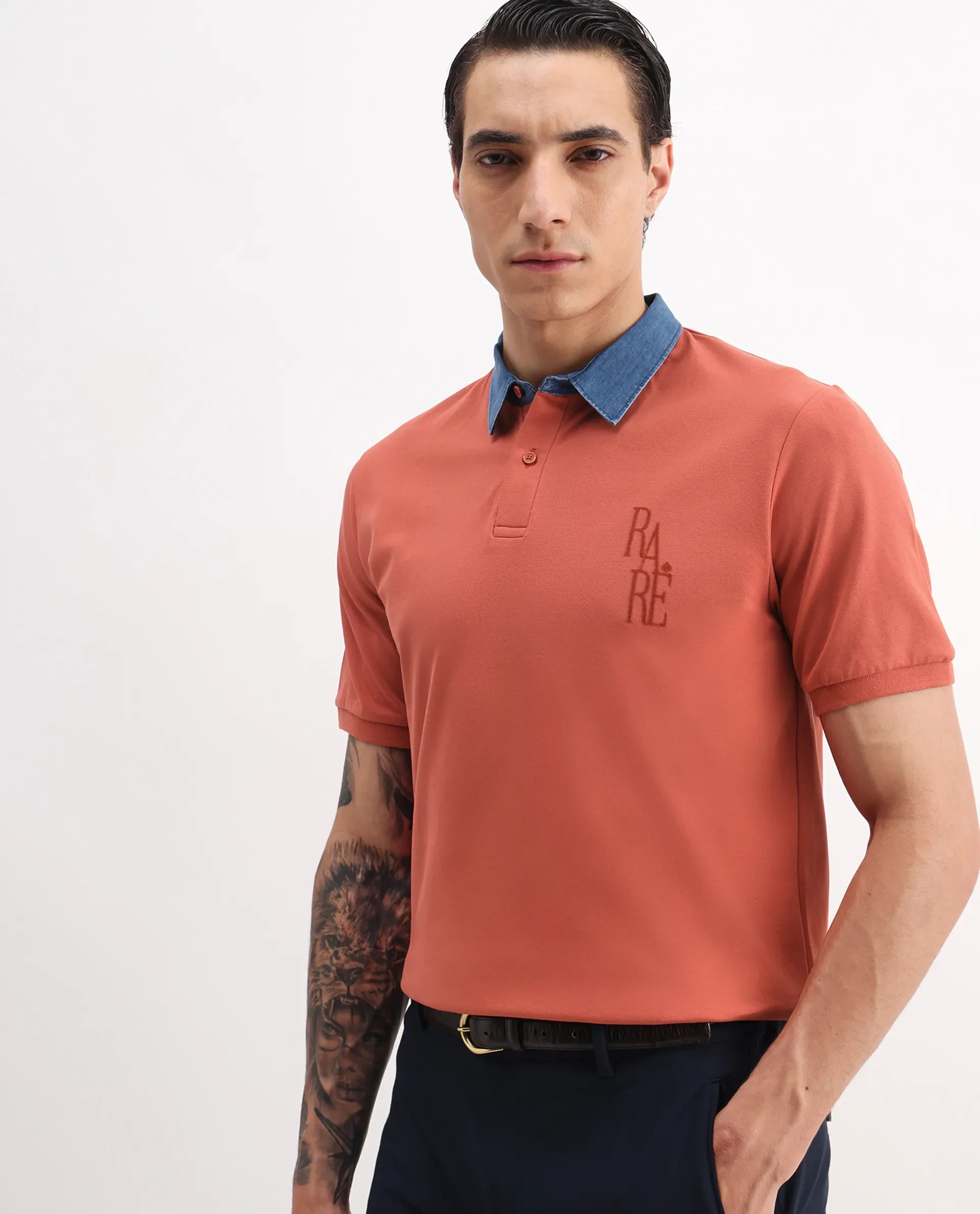 Rare Rabbit Men's Plain Regular Fit Half Sleeve Polo