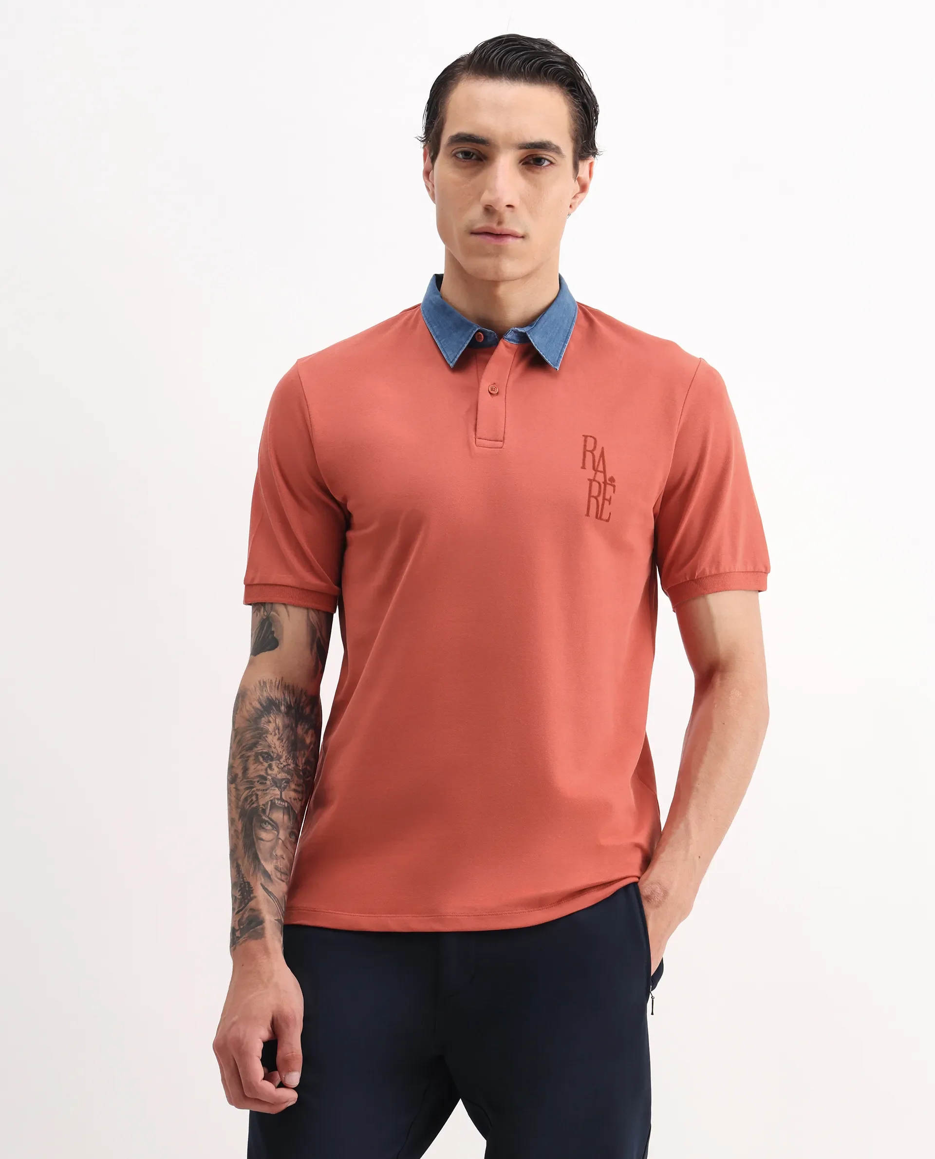 Rare Rabbit Men's Plain Regular Fit Half Sleeve Polo - Image 4
