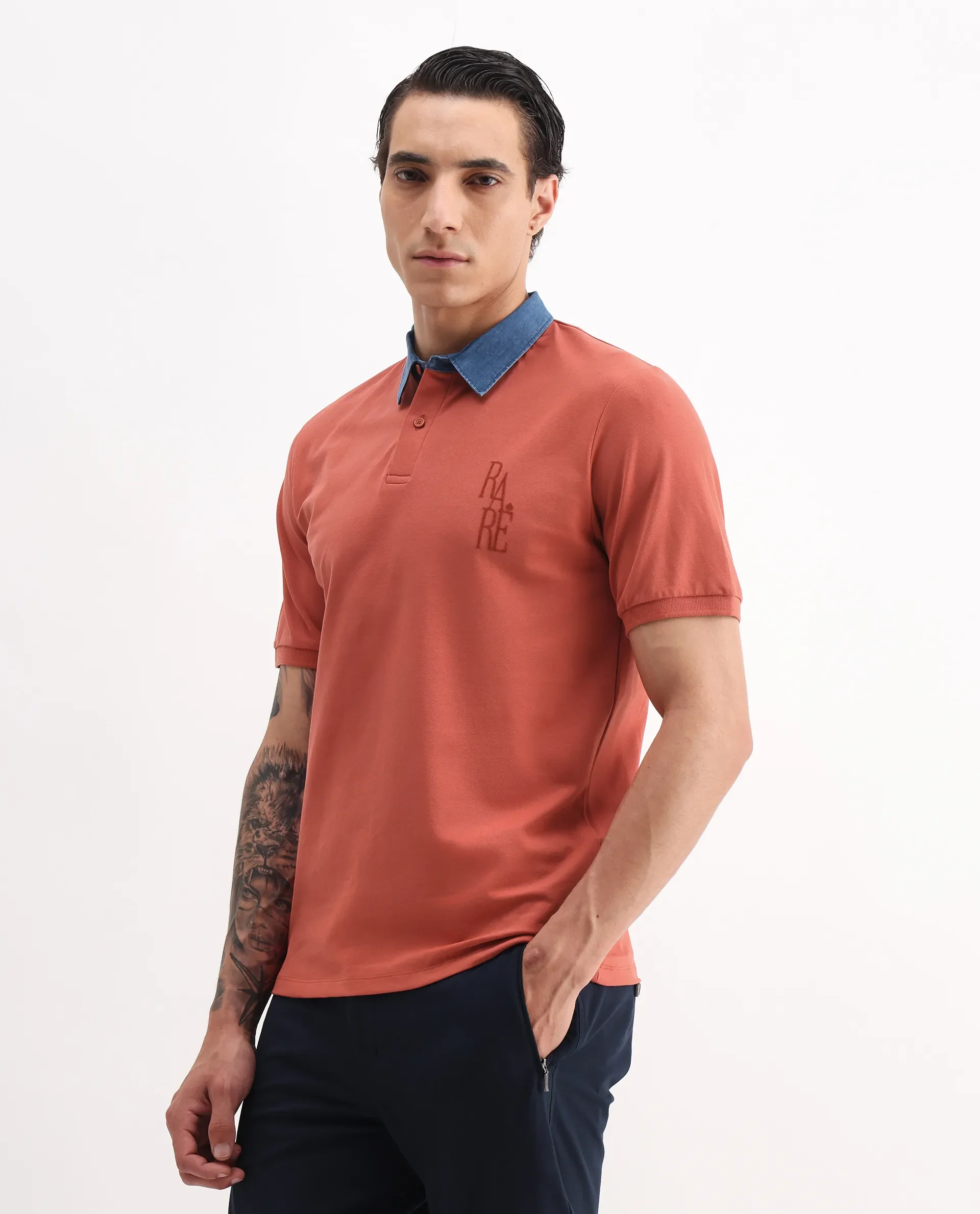 Rare Rabbit Men's Plain Regular Fit Half Sleeve Polo - Image 5