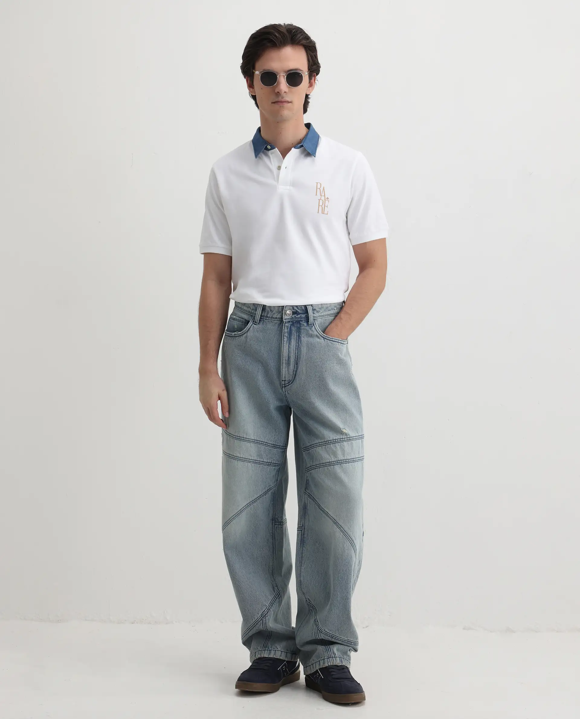 Rare Rabbit Men's Tem White Cotton Plain Regular Fit Half Sleeve Polo - Image 2