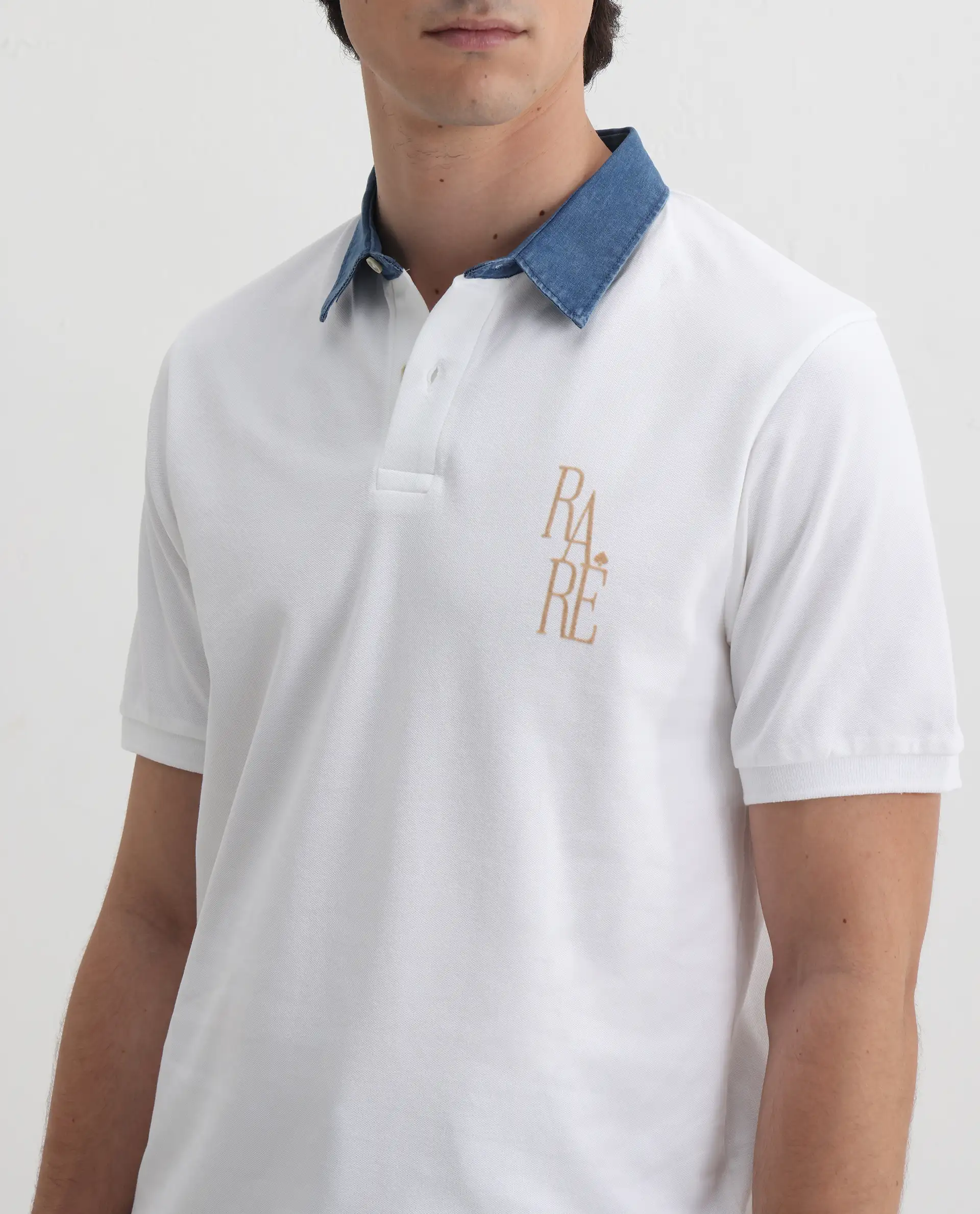 Rare Rabbit Men's Tem White Cotton Plain Regular Fit Half Sleeve Polo - Image 3