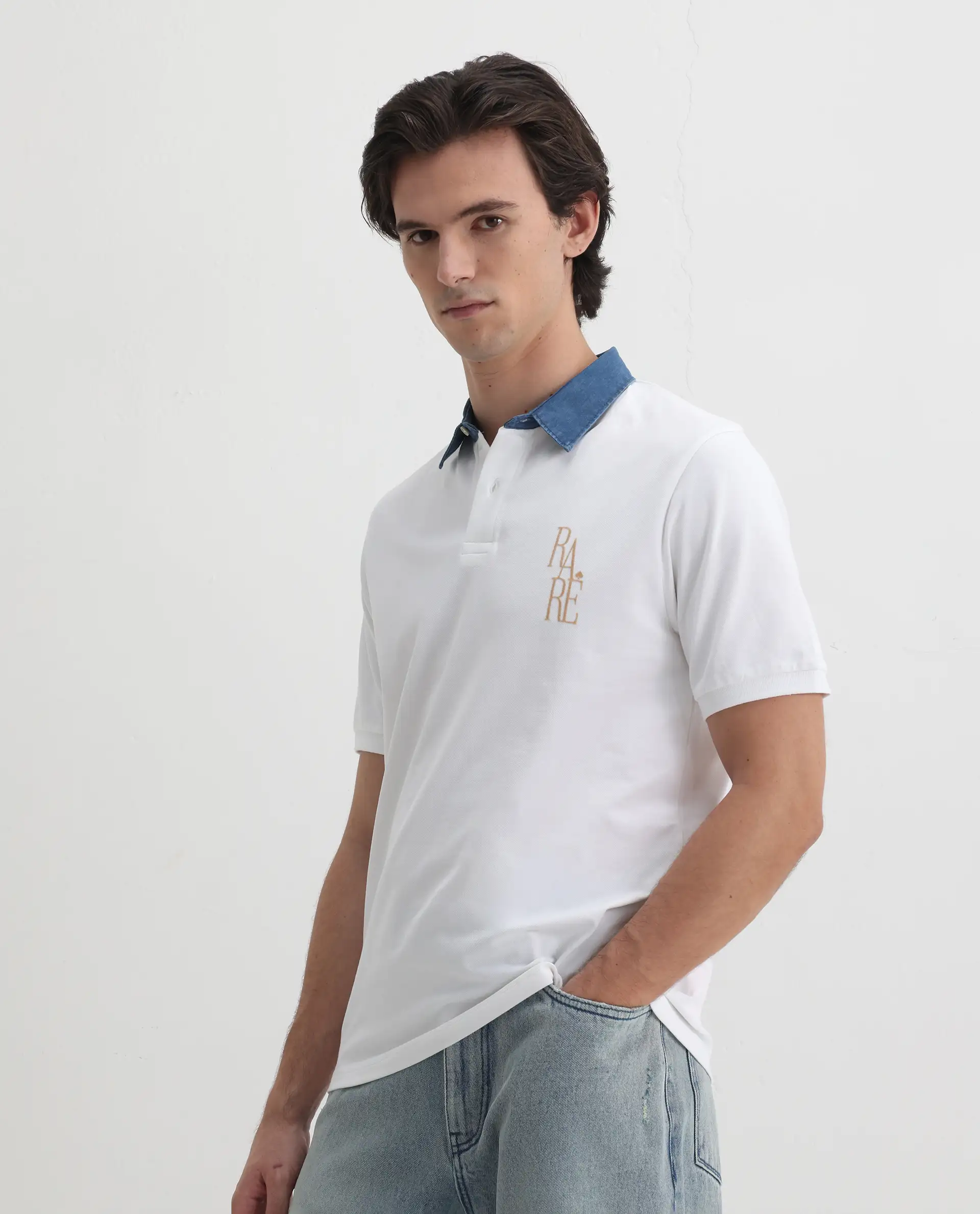 Rare Rabbit Men's Tem White Cotton Plain Regular Fit Half Sleeve Polo - Image 4