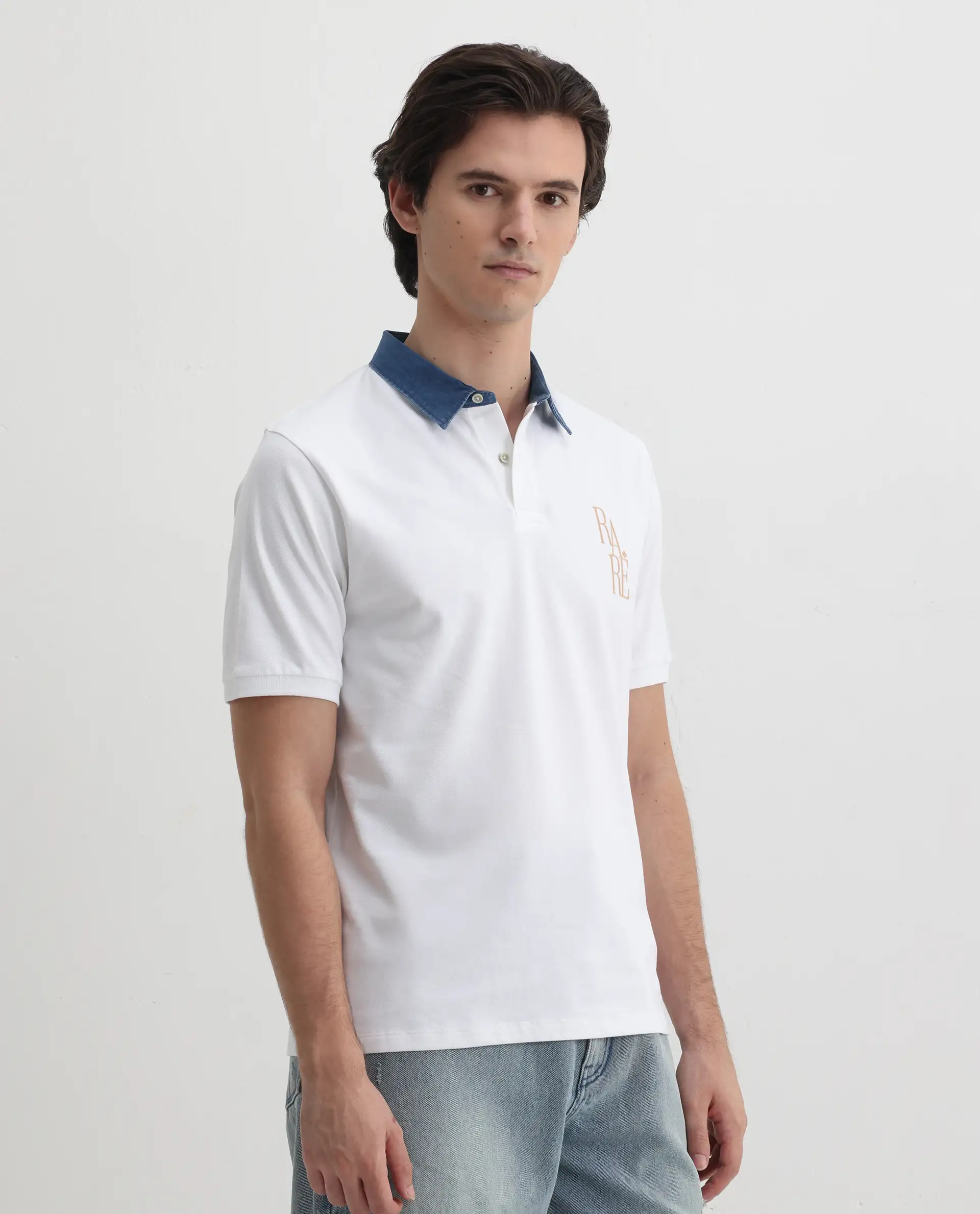 Rare Rabbit Men's Tem White Cotton Plain Regular Fit Half Sleeve Polo - Image 5
