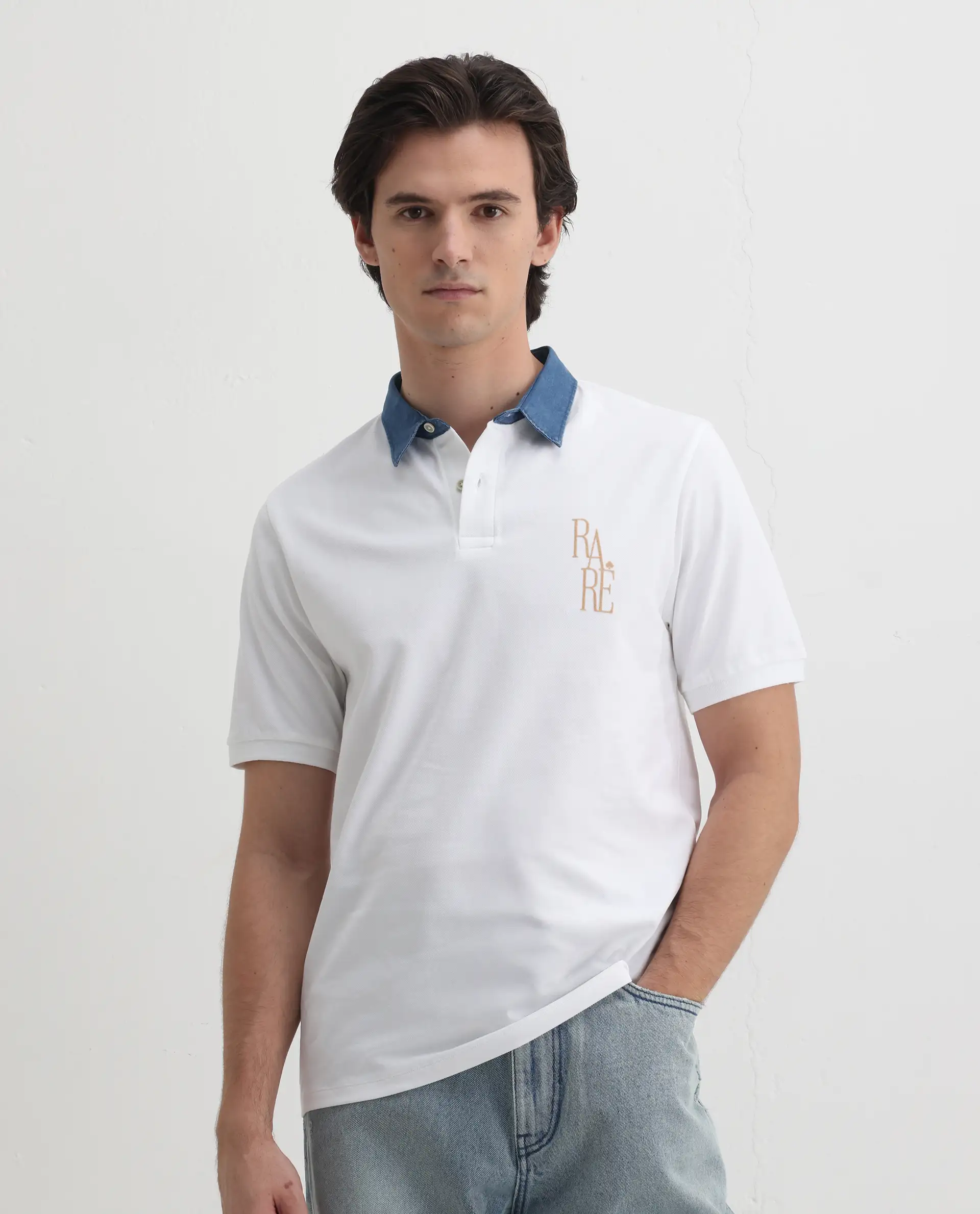 Rare Rabbit Men's Tem White Cotton Plain Regular Fit Half Sleeve Polo - Image 7
