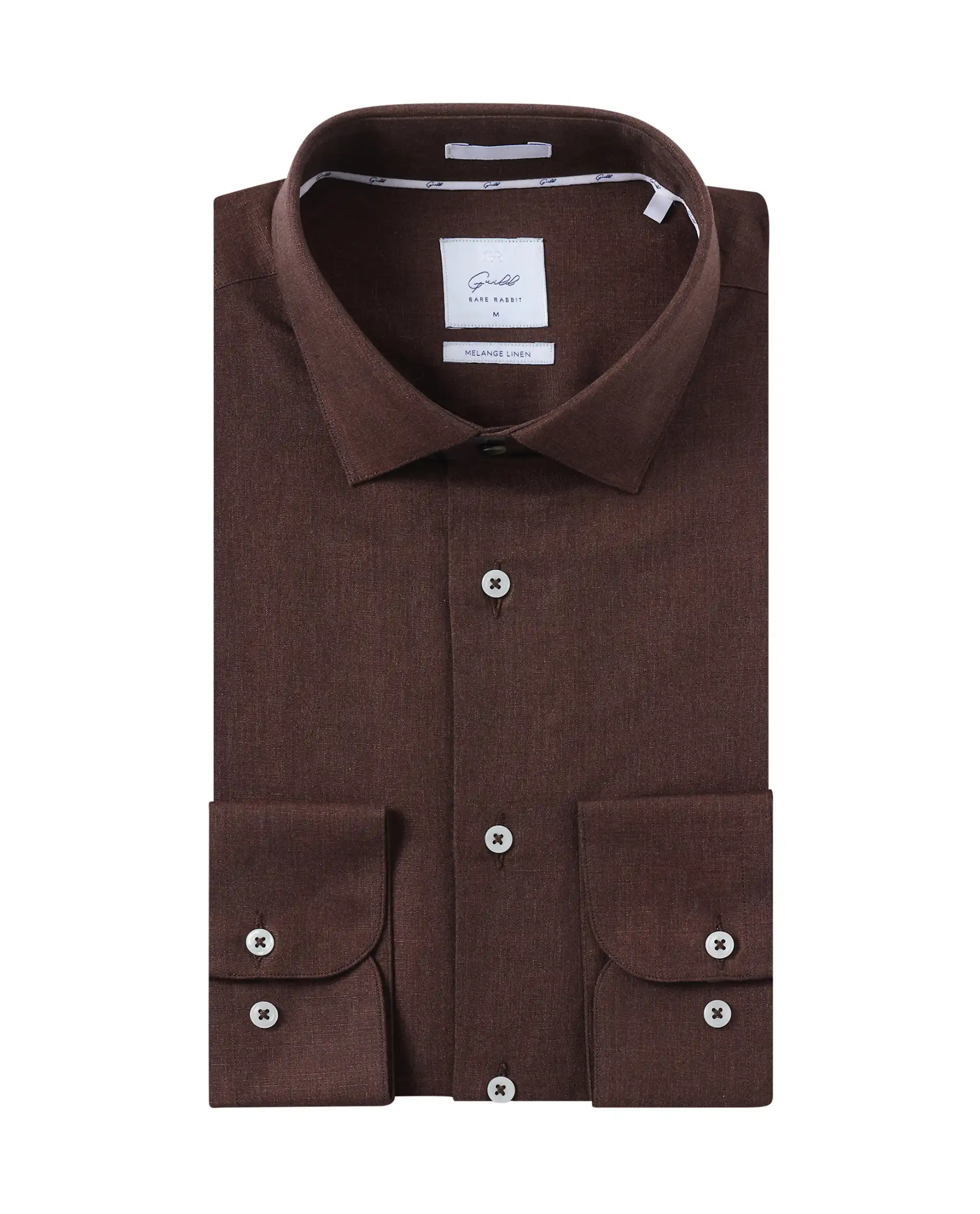 Rare Rabbit Men's Tempa Dark Brown Cotton Plain Regular Fit Full Sleeve Collared Shirt - Image 2