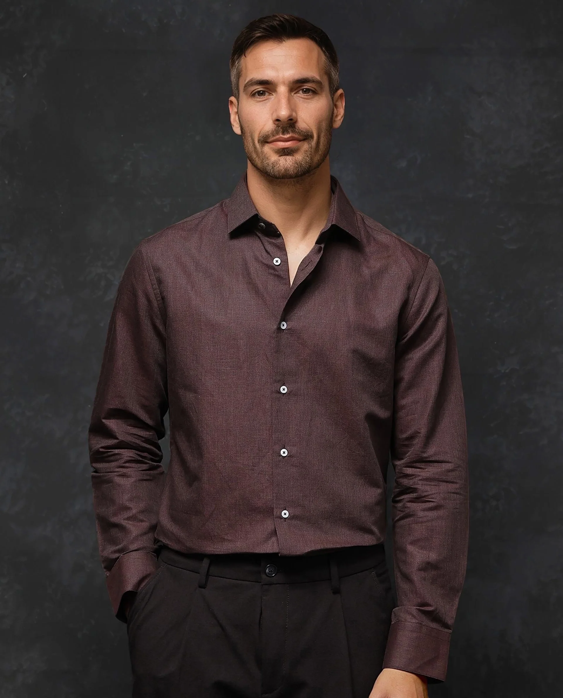 Rare Rabbit Men's Tempa Dark Brown Cotton Plain Regular Fit Full Sleeve Collared Shirt - Image 3