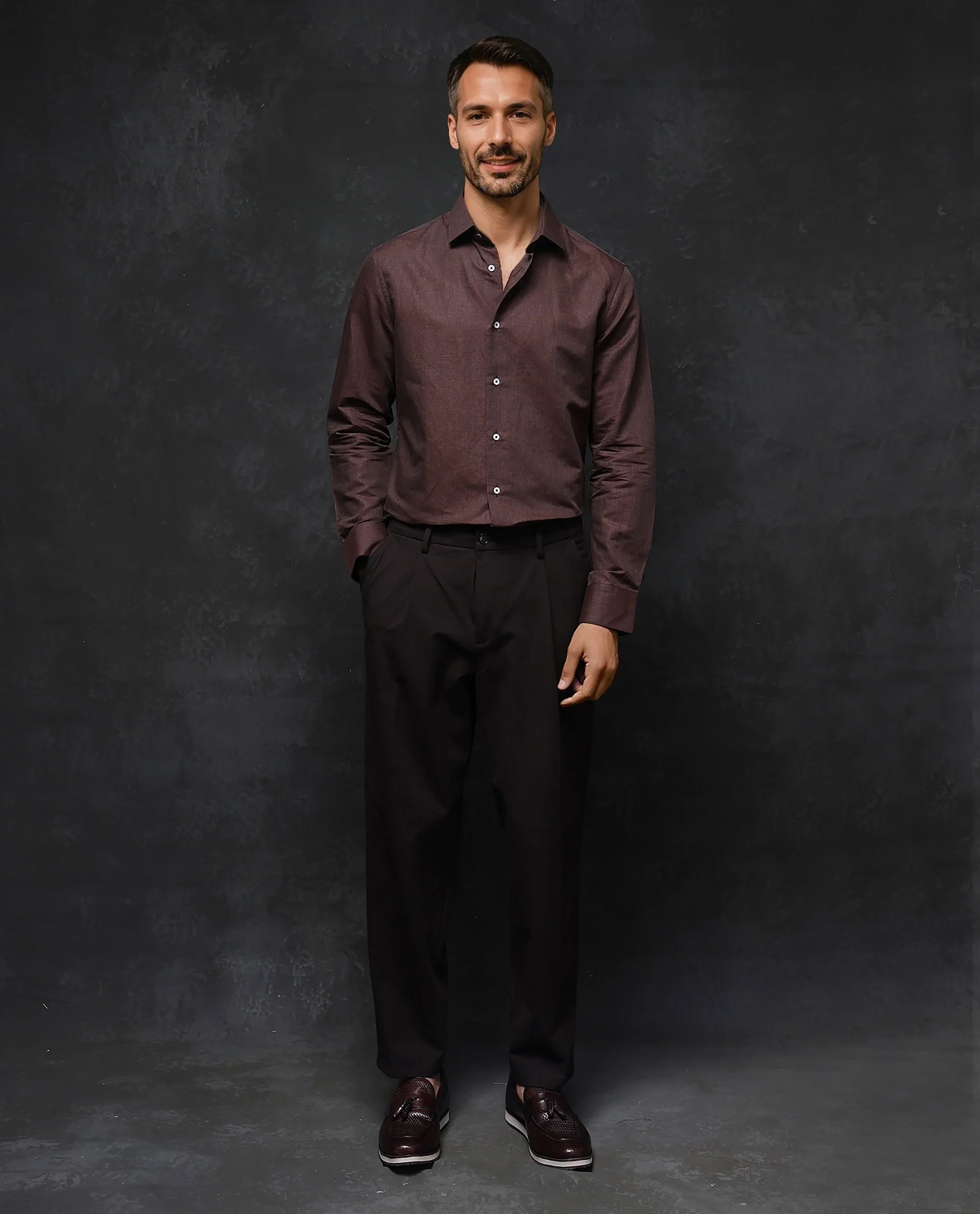 Rare Rabbit Men's Tempa Dark Brown Cotton Plain Regular Fit Full Sleeve Collared Shirt - Image 4