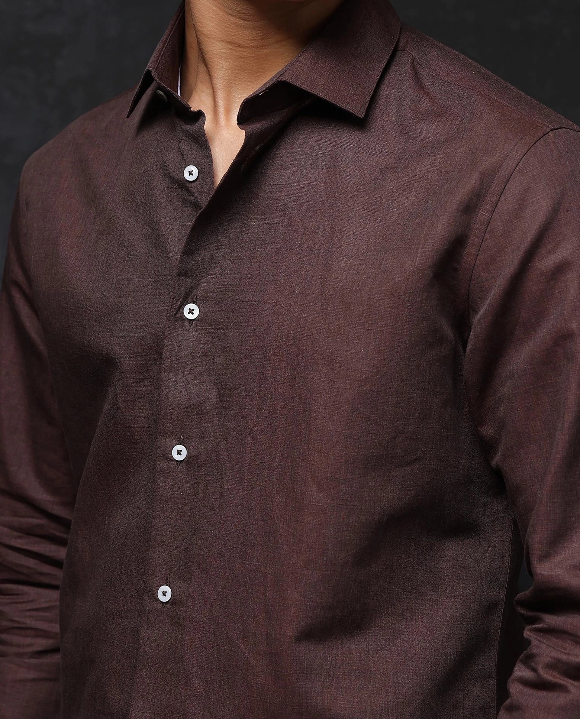 Rare Rabbit Men's Tempa Dark Brown Cotton Plain Regular Fit Full Sleeve Collared Shirt - Image 5