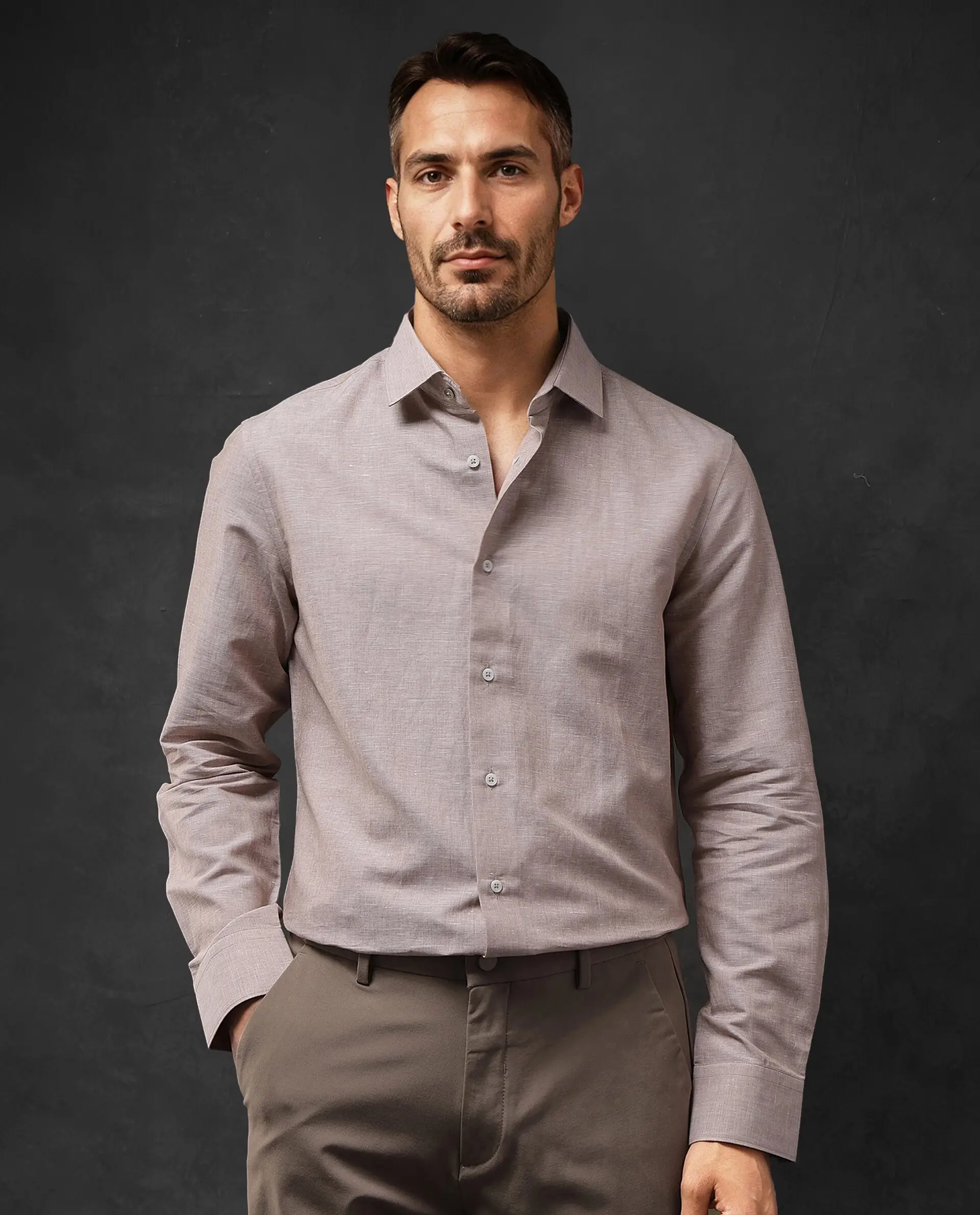 Rare Rabbit Men's Tempa Dusky Peach Cotton Plain Regular Fit Full Sleeve Collared Shirt - Image 3