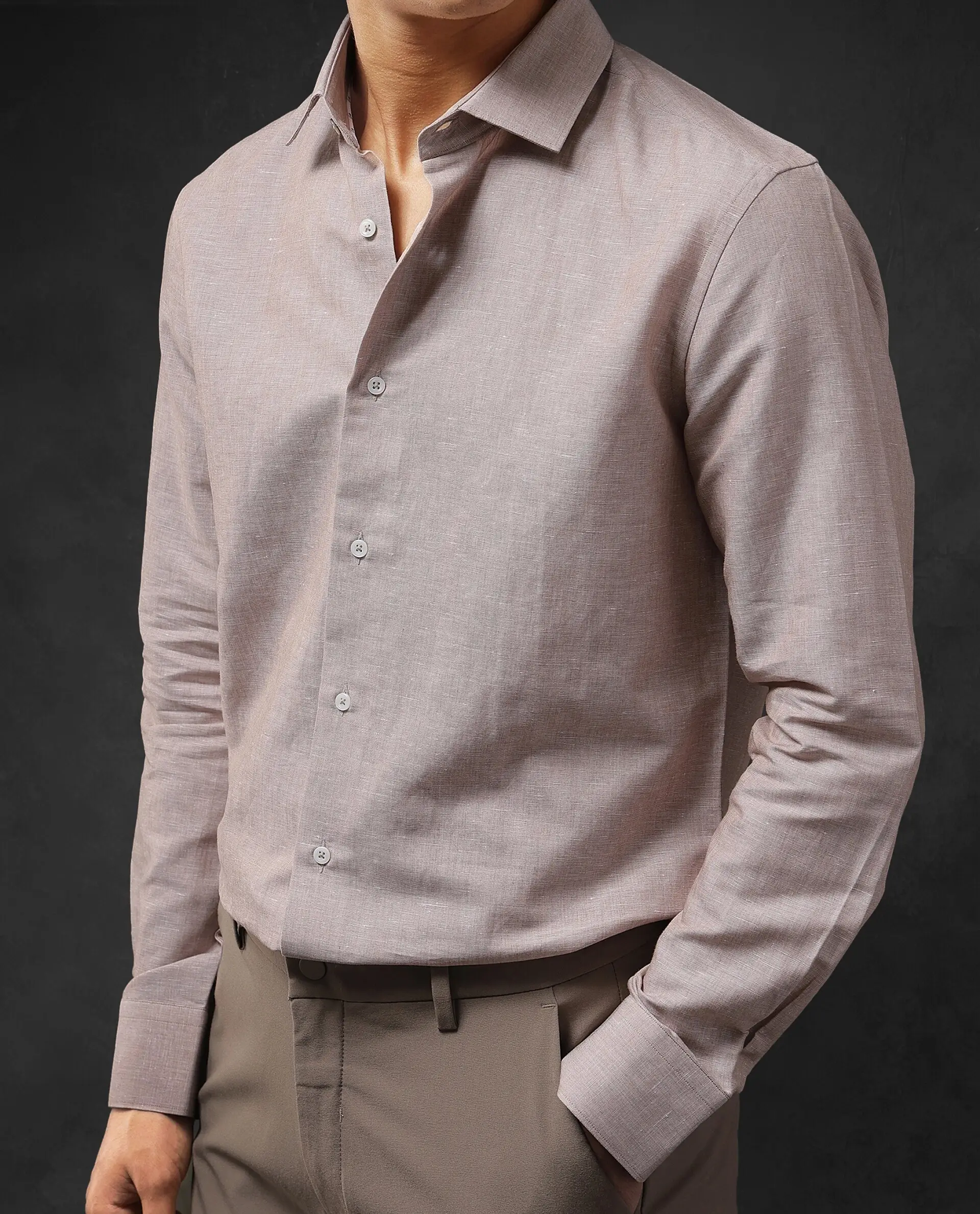 Rare Rabbit Men's Tempa Dusky Peach Cotton Plain Regular Fit Full Sleeve Collared Shirt - Image 5
