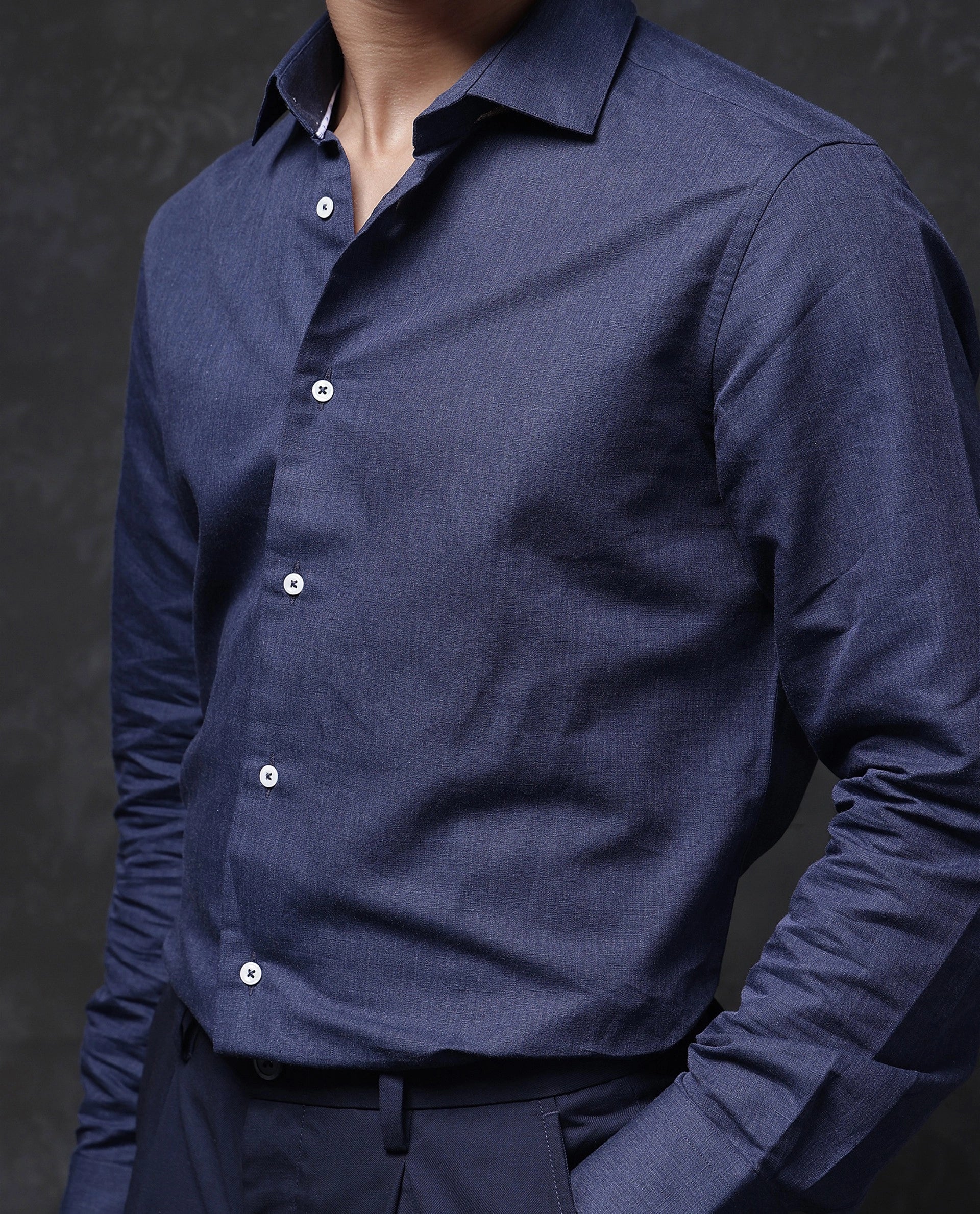 Rare Rabbit Men's Tempa Navy Cotton Plain Regular Fit Full Sleeve Collared Shirt - Image 10