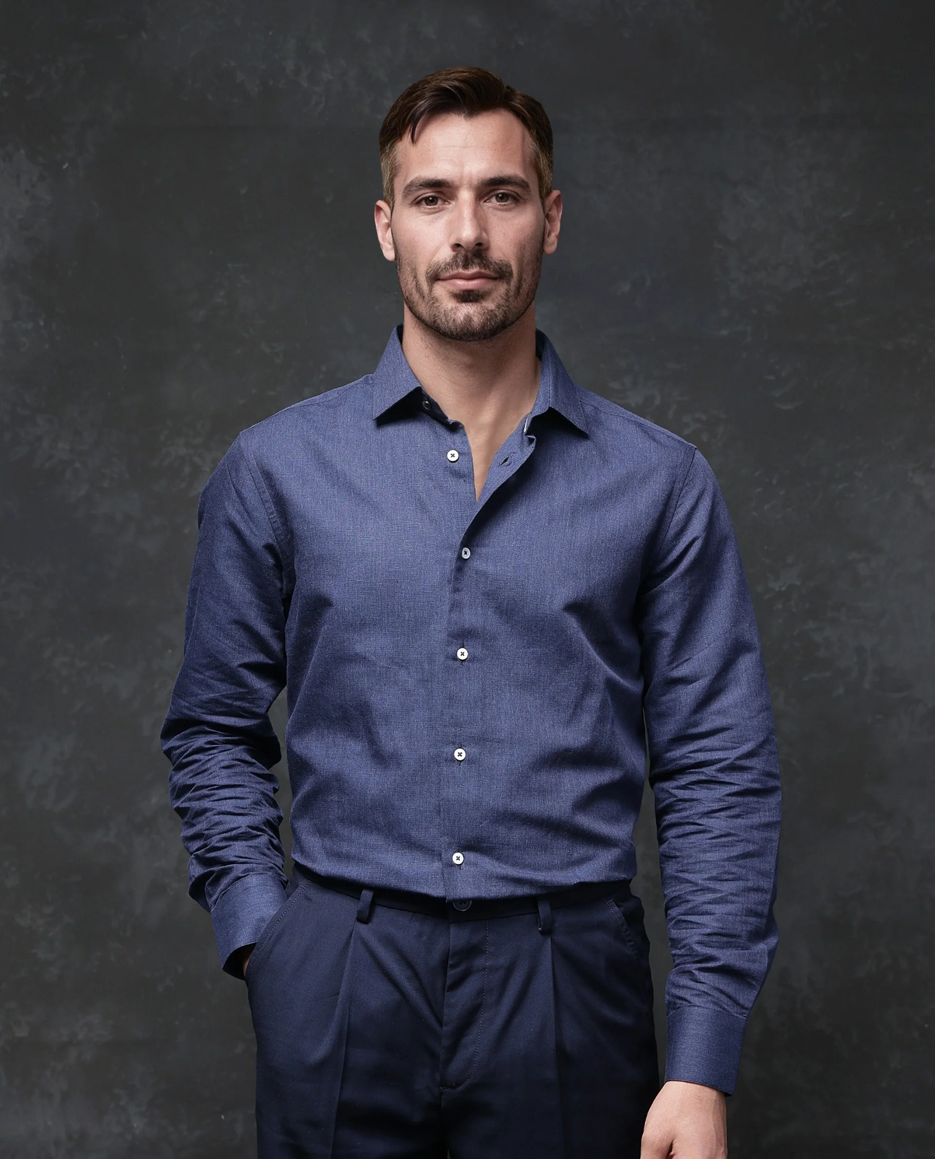 Rare Rabbit Men's Tempa Navy Cotton Plain Regular Fit Full Sleeve Collared Shirt - Image 3