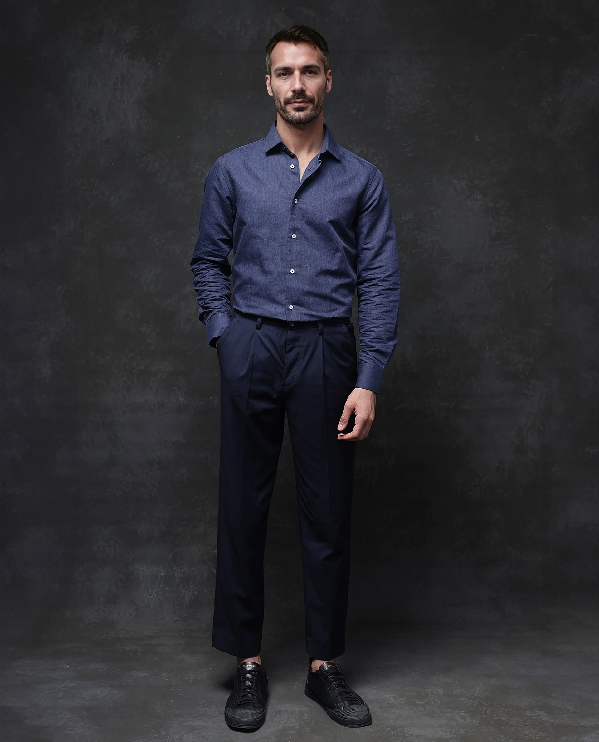 Rare Rabbit Men's Tempa Navy Cotton Plain Regular Fit Full Sleeve Collared Shirt - Image 4