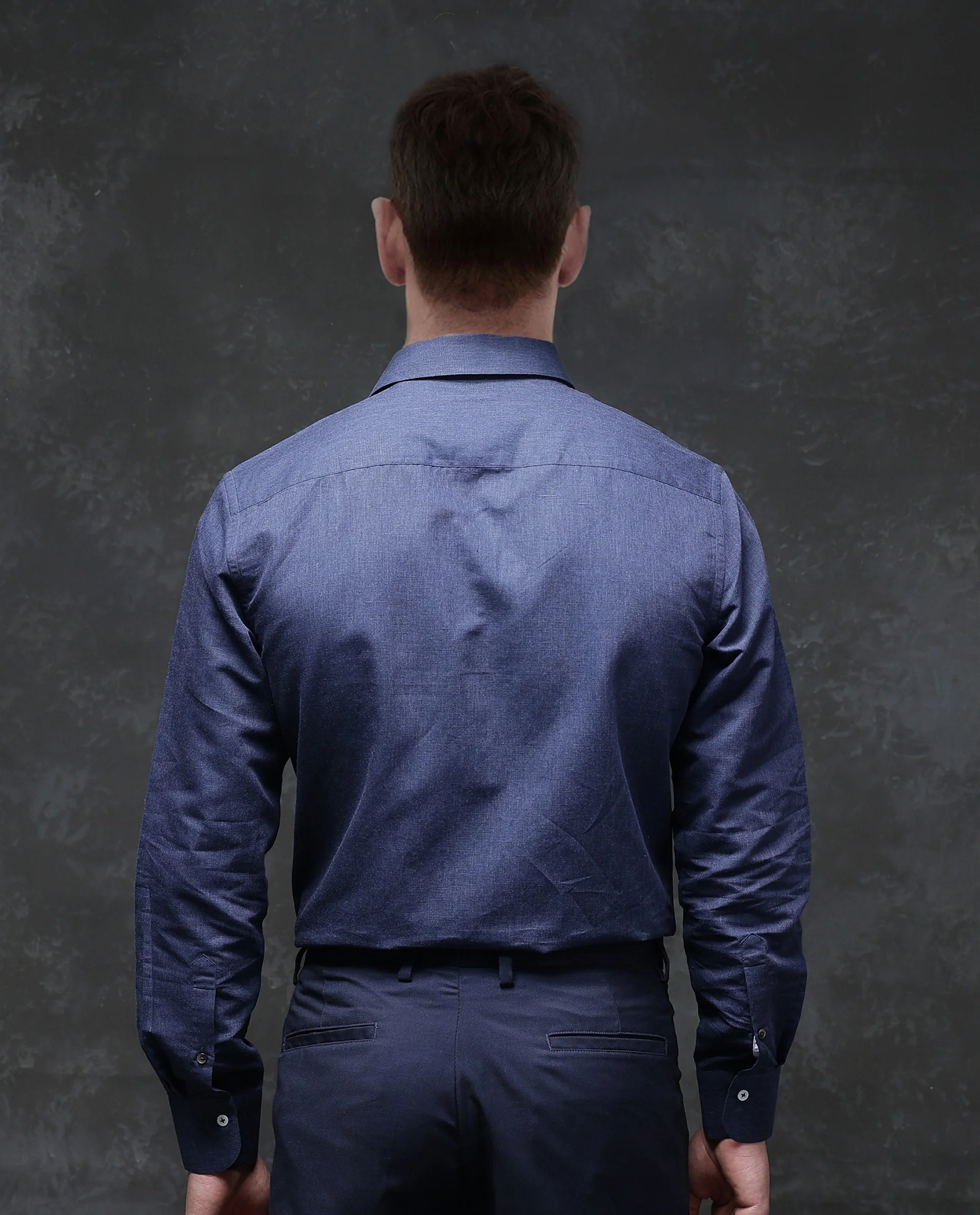 Rare Rabbit Men's Tempa Navy Cotton Plain Regular Fit Full Sleeve Collared Shirt - Image 6