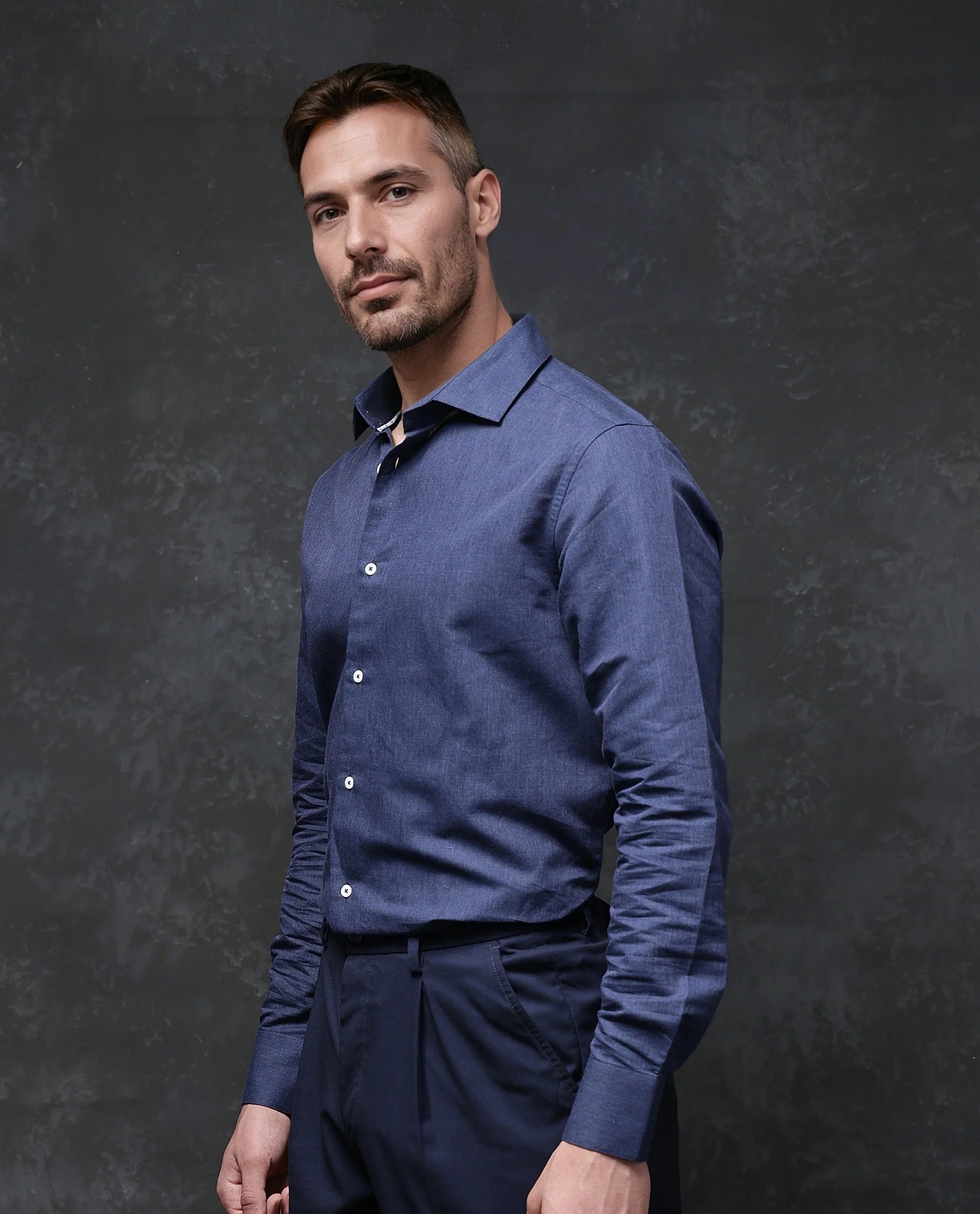 Rare Rabbit Men's Tempa Navy Cotton Plain Regular Fit Full Sleeve Collared Shirt - Image 7