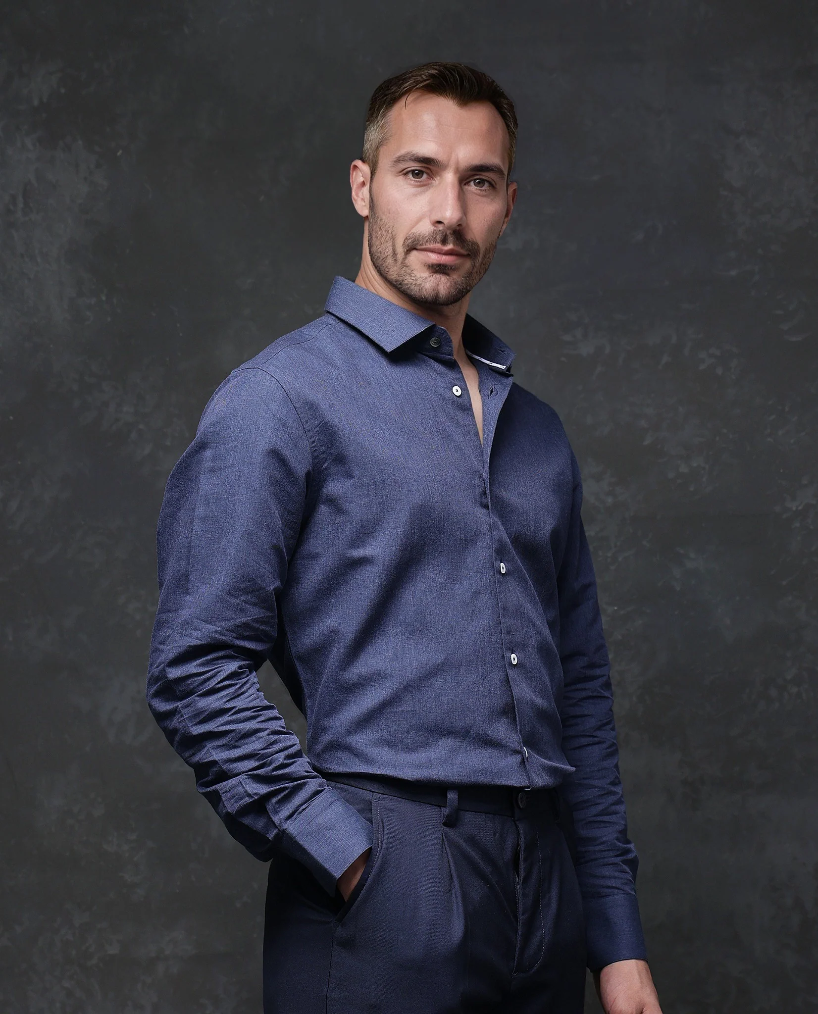 Rare Rabbit Men's Tempa Navy Cotton Plain Regular Fit Full Sleeve Collared Shirt - Image 8
