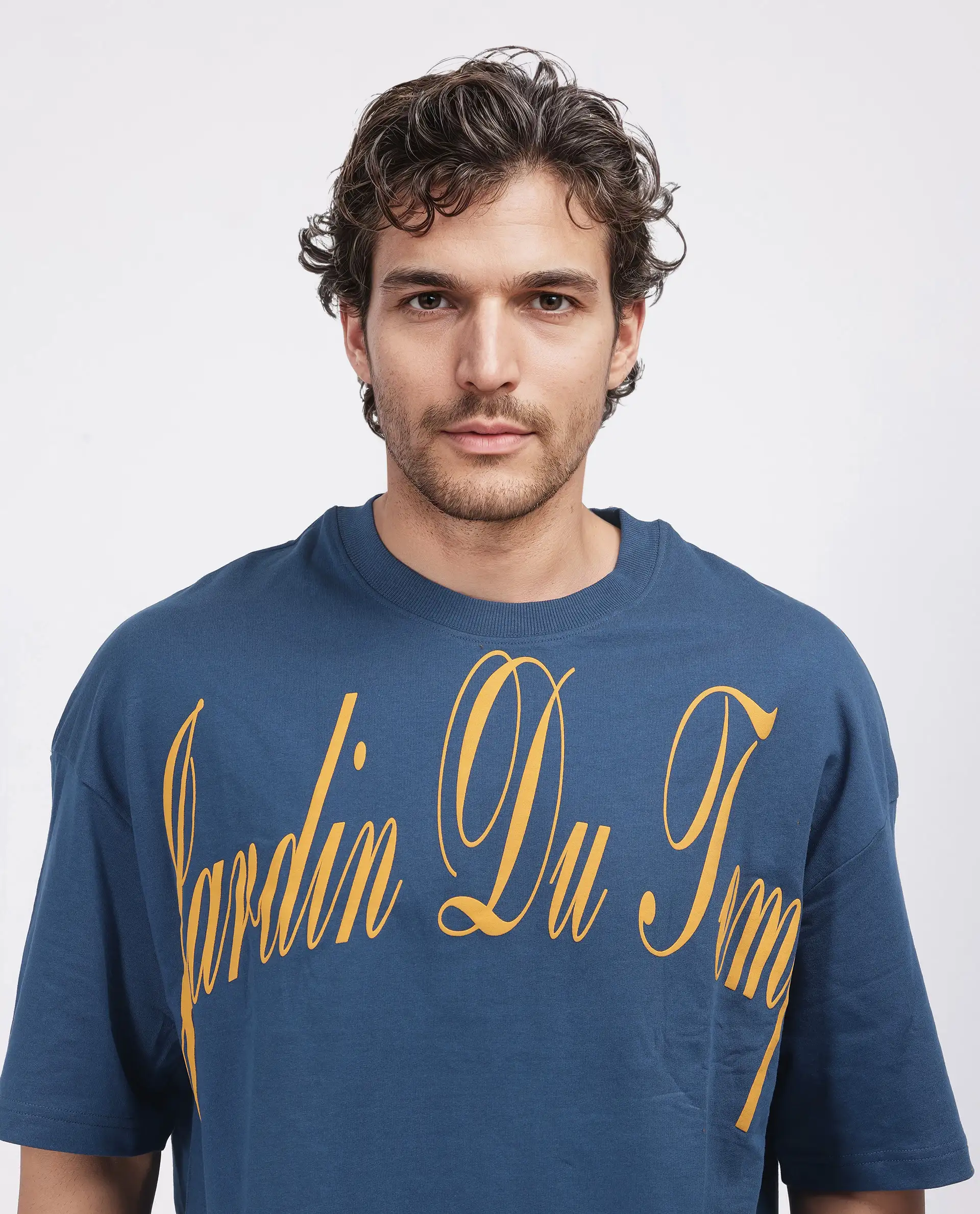 Rare Rabbit Men's Tempe Petrol Cotton Graphic Print Oversized Fit Half Sleeve Crew Neck T-Shirt - Image 5