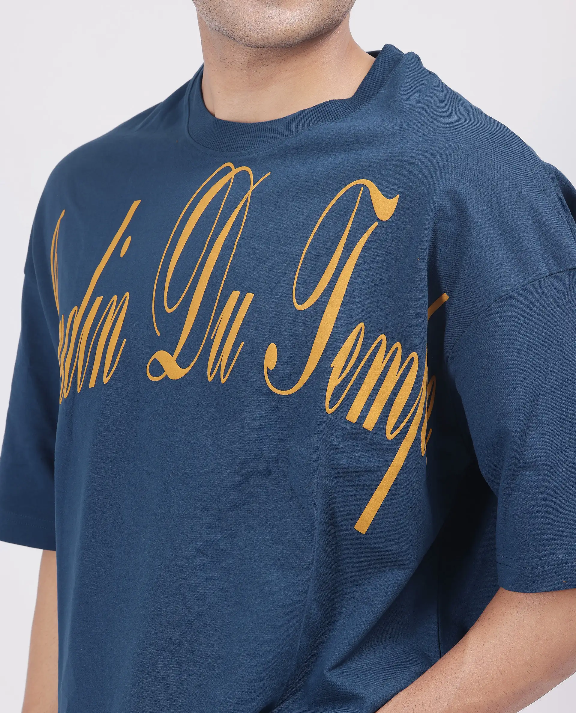 Rare Rabbit Men's Tempe Petrol Cotton Graphic Print Oversized Fit Half Sleeve Crew Neck T-Shirt - Image 6