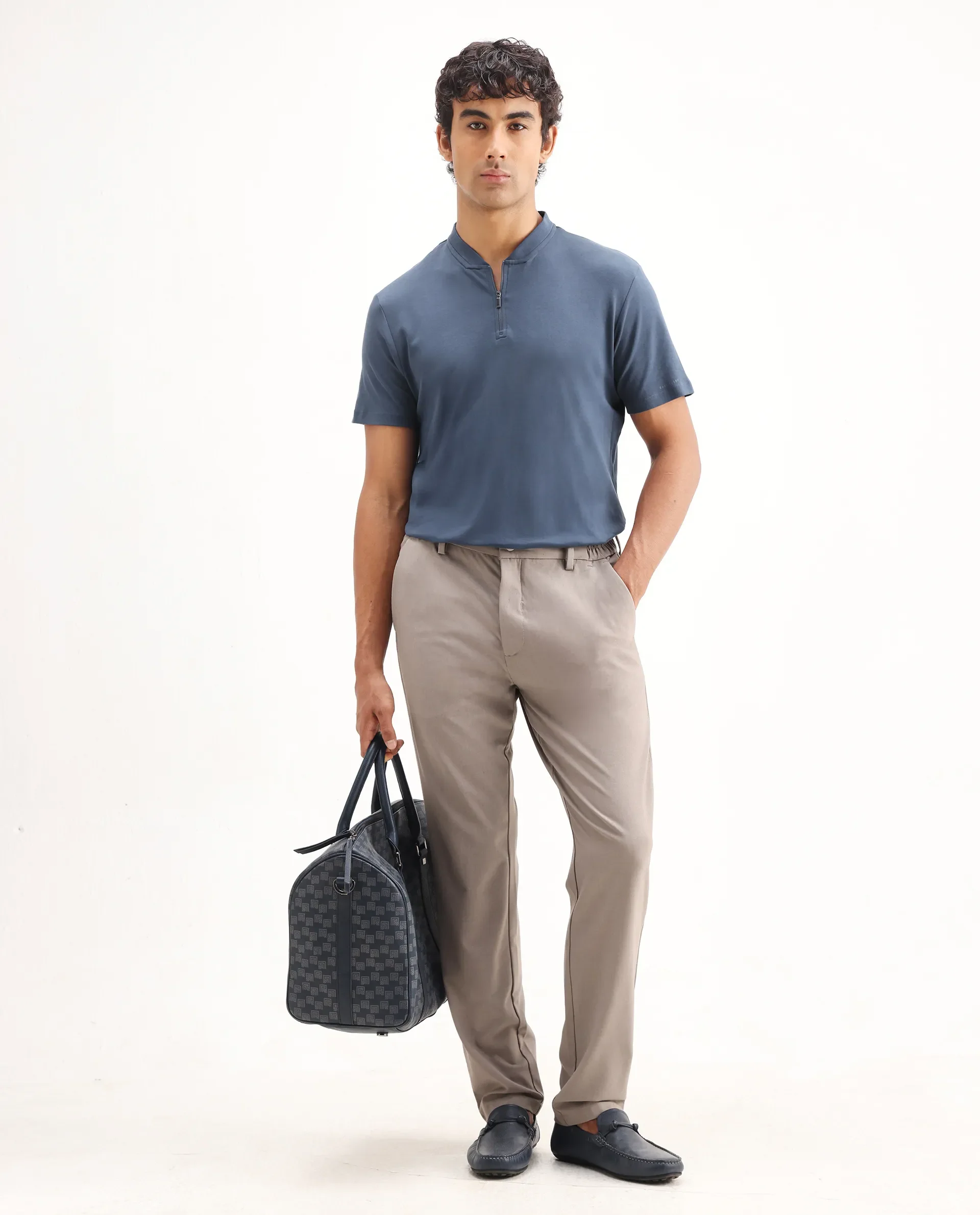 Rare Rabbit Men's Temper Dark Blue Cotton Plain Regular Fit Half Sleeve Polo - Image 2
