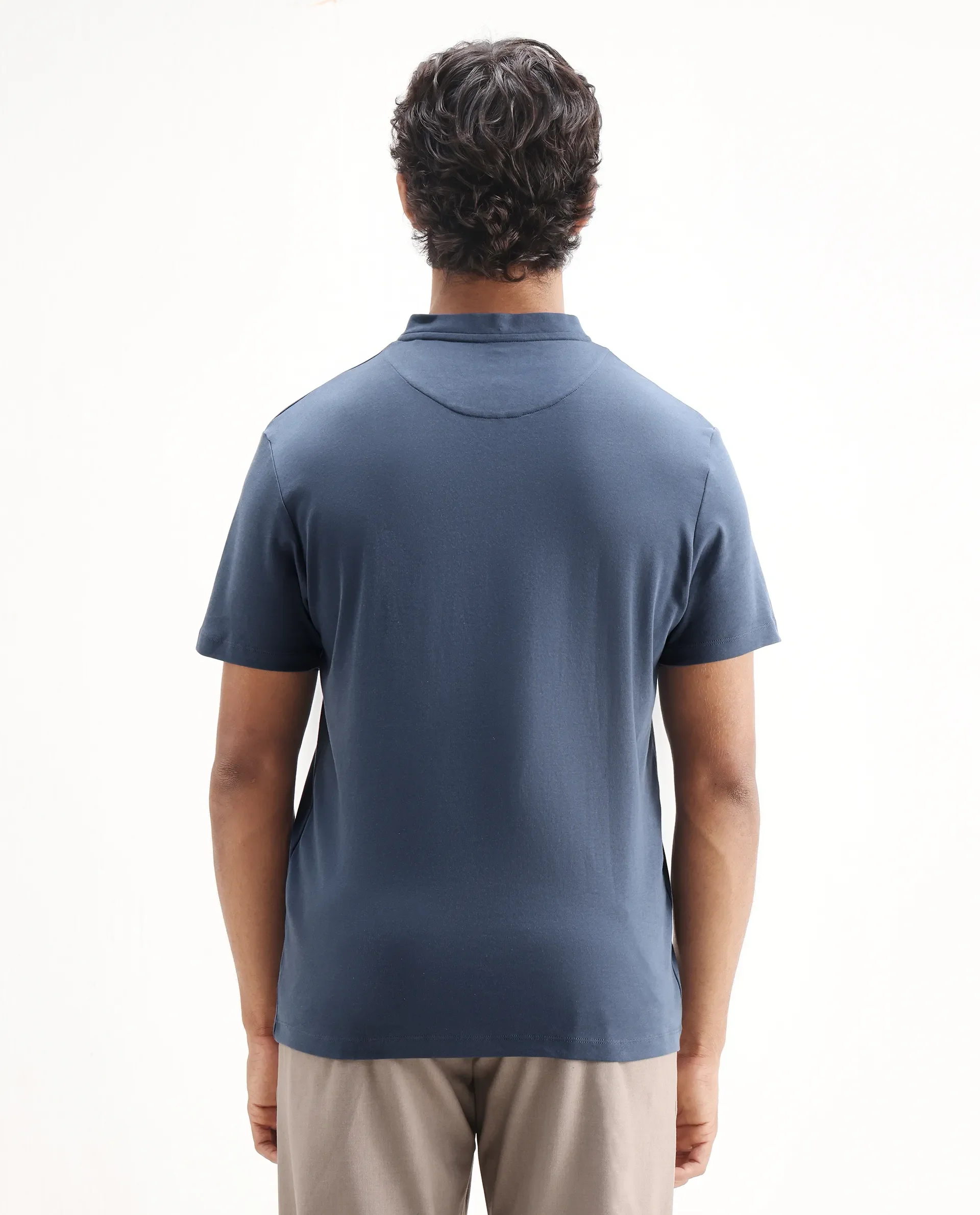 Rare Rabbit Men's Temper Dark Blue Cotton Plain Regular Fit Half Sleeve Polo - Image 7