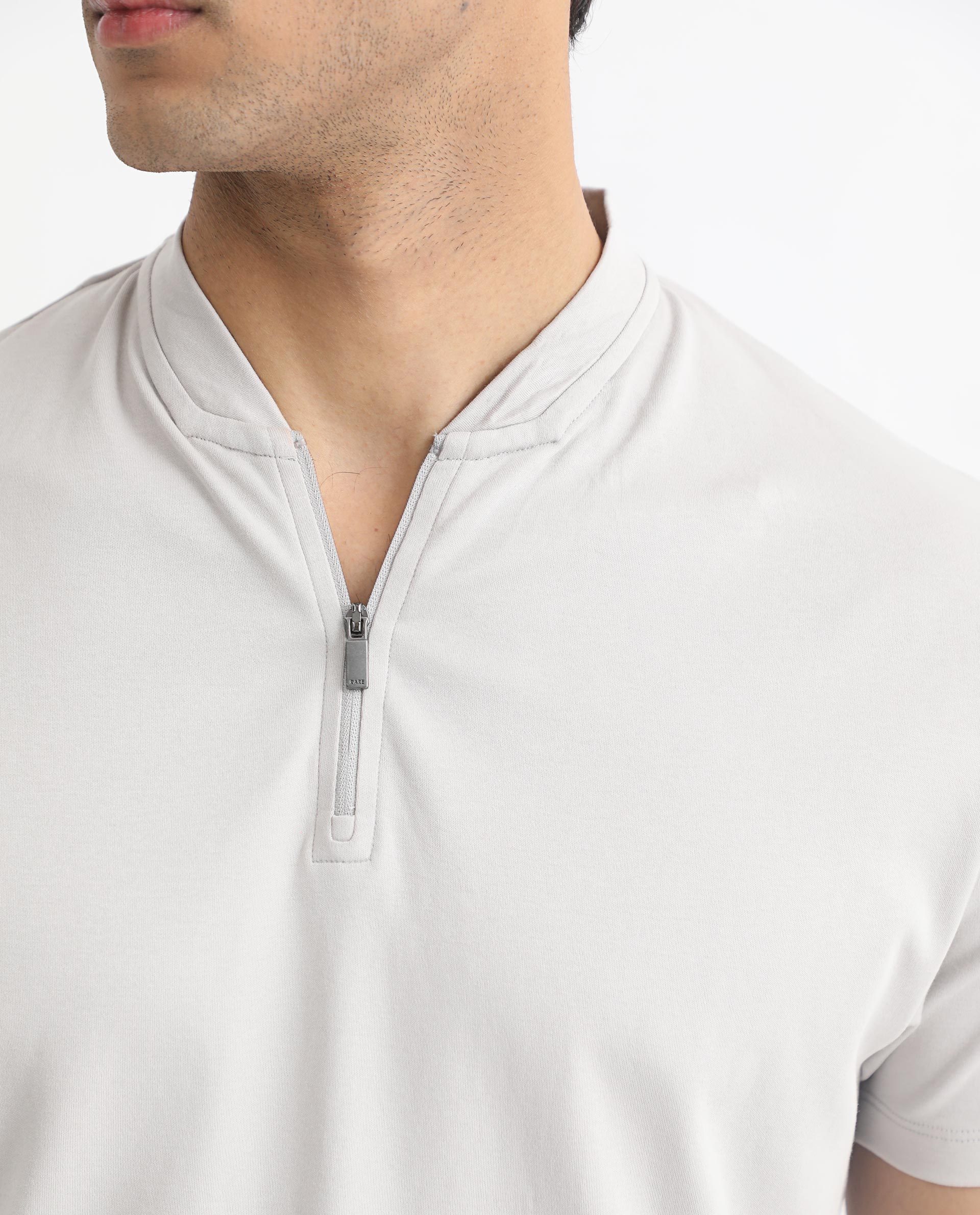 Rare Rabbit Men's Temper Grey Cotton Plain Regular Fit Half Sleeve Polo - Image 3