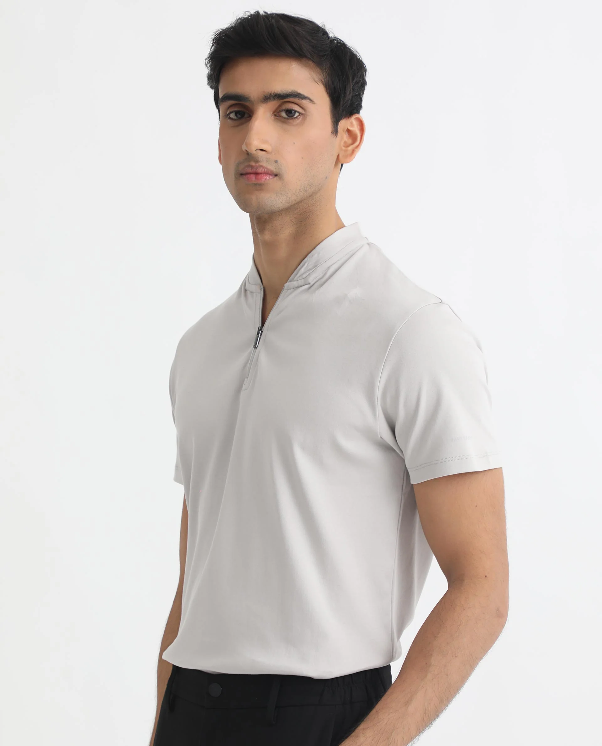 Rare Rabbit Men's Temper Grey Cotton Plain Regular Fit Half Sleeve Polo - Image 4