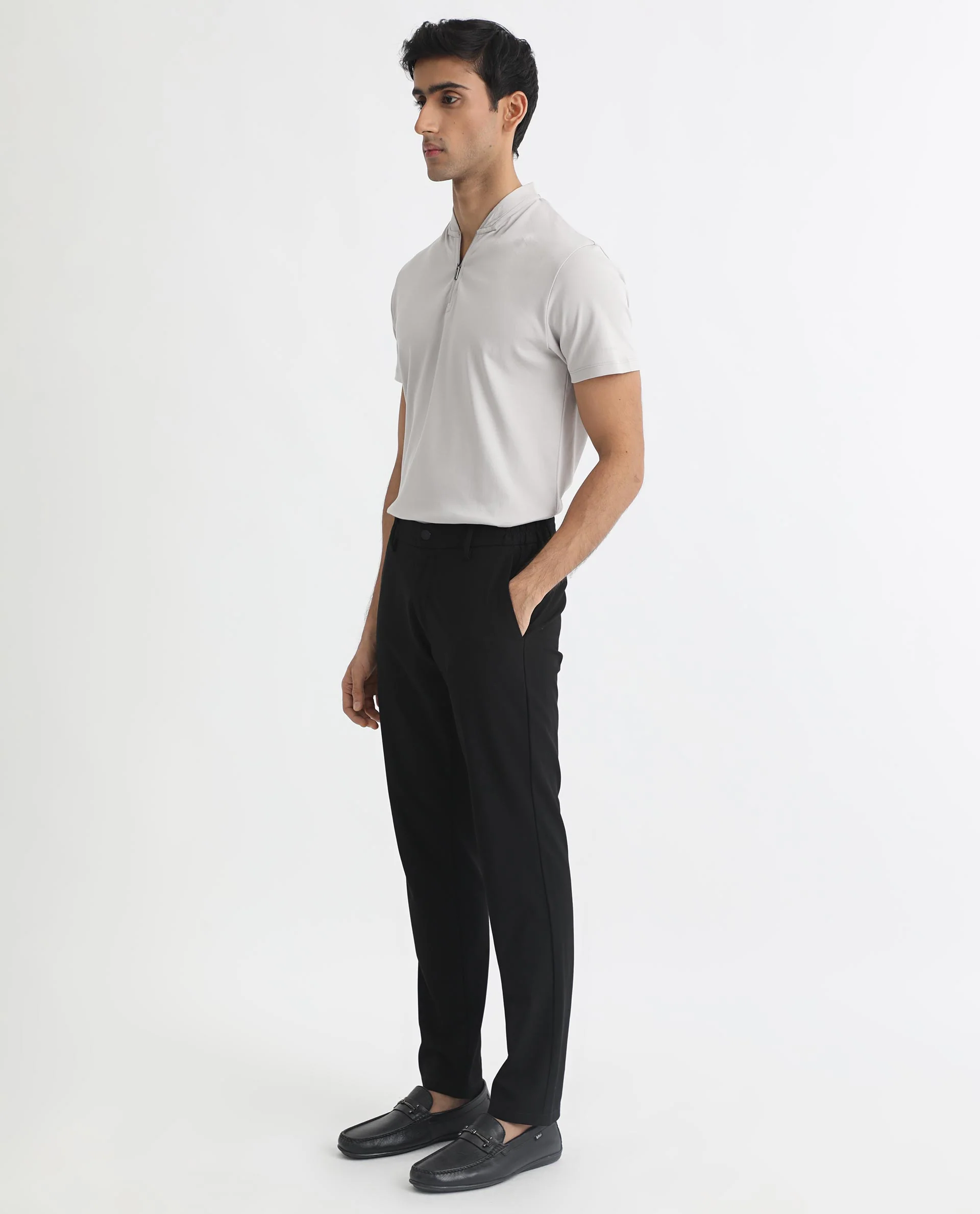 Rare Rabbit Men's Temper Grey Cotton Plain Regular Fit Half Sleeve Polo - Image 5