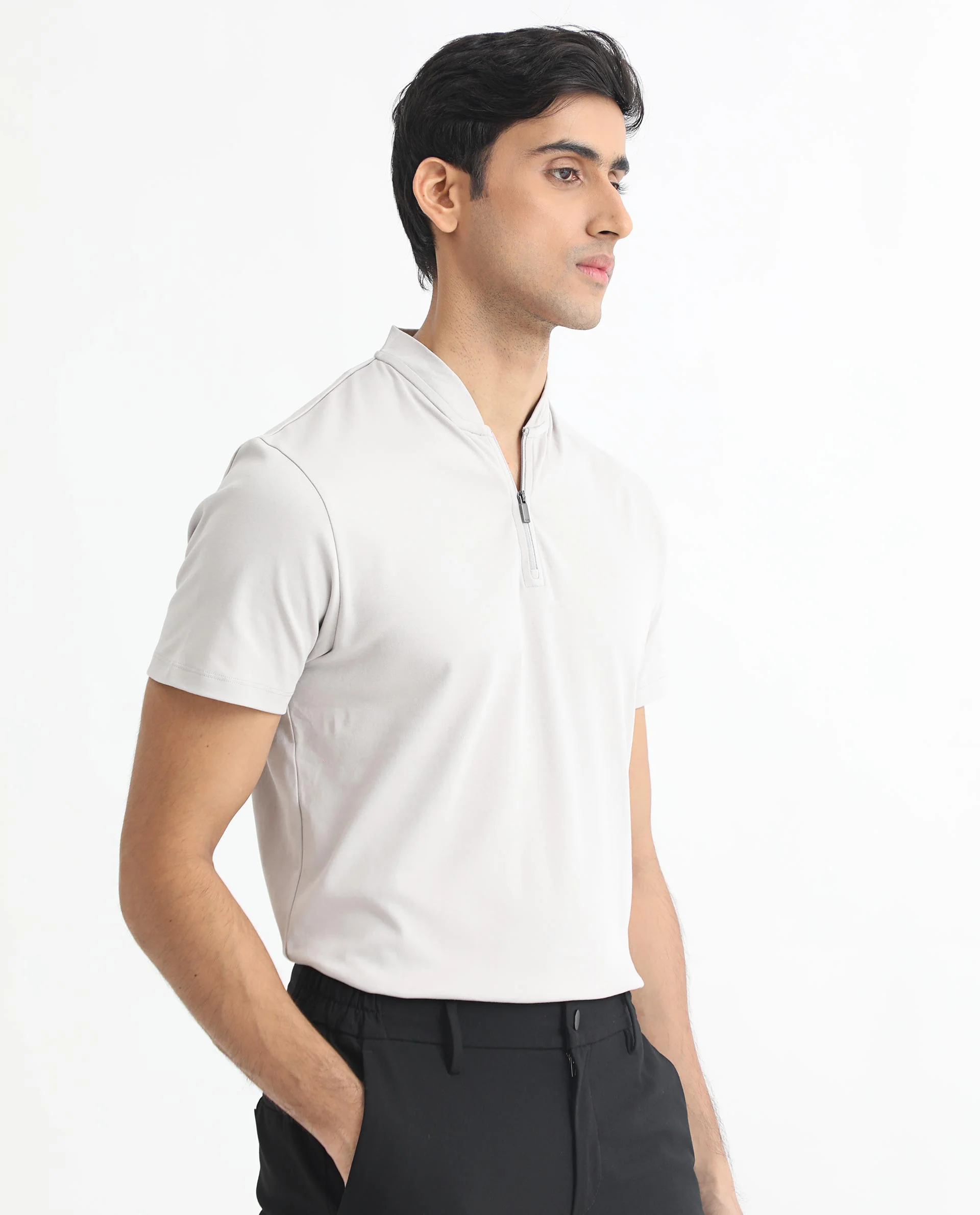 Rare Rabbit Men's Temper Grey Cotton Plain Regular Fit Half Sleeve Polo - Image 7
