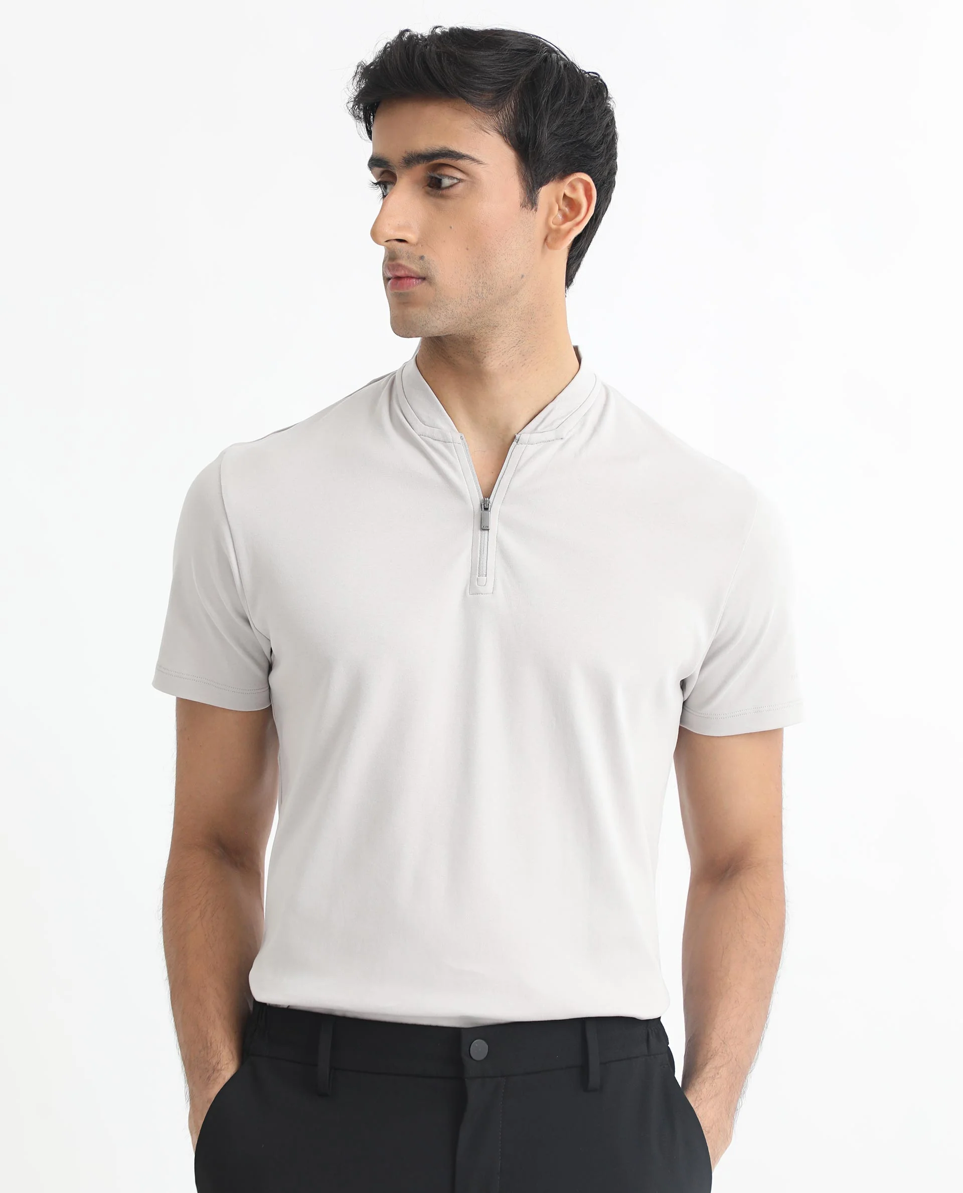 Rare Rabbit Men's Temper Grey Cotton Plain Regular Fit Half Sleeve Polo - Image 8