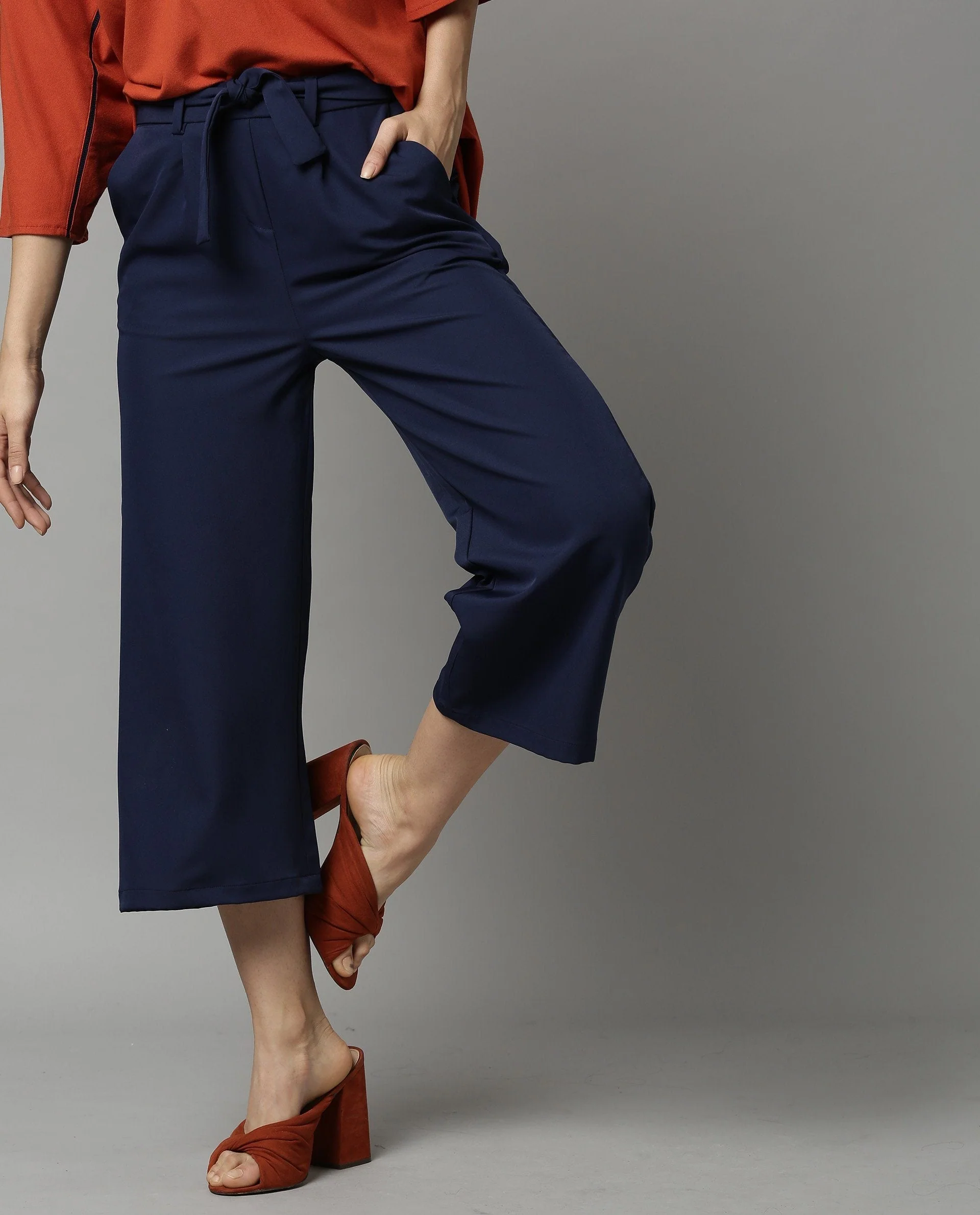 Rareism Women Tempt Navy Trousers Solid