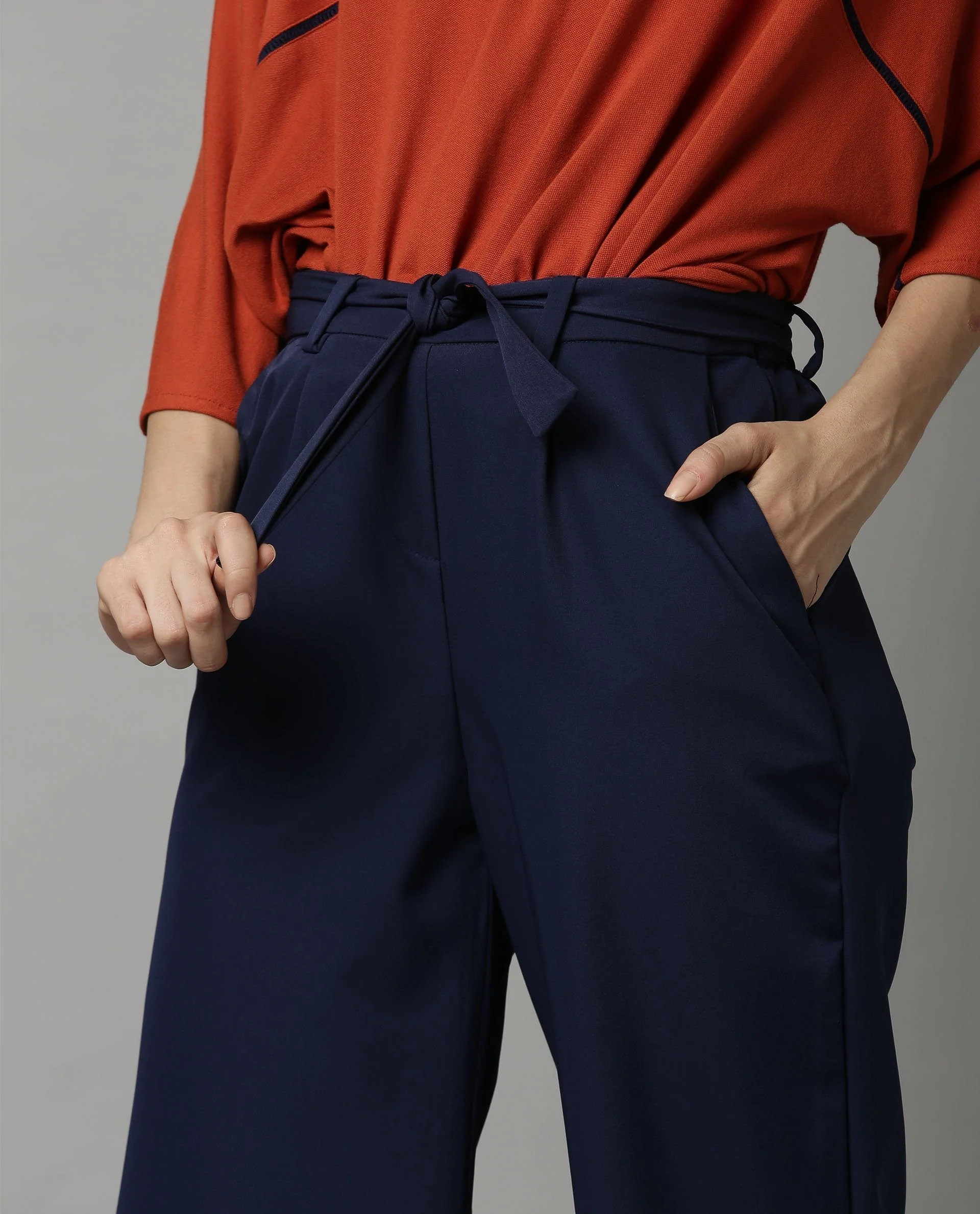 Rareism Women Tempt Navy Trousers Solid - Image 2