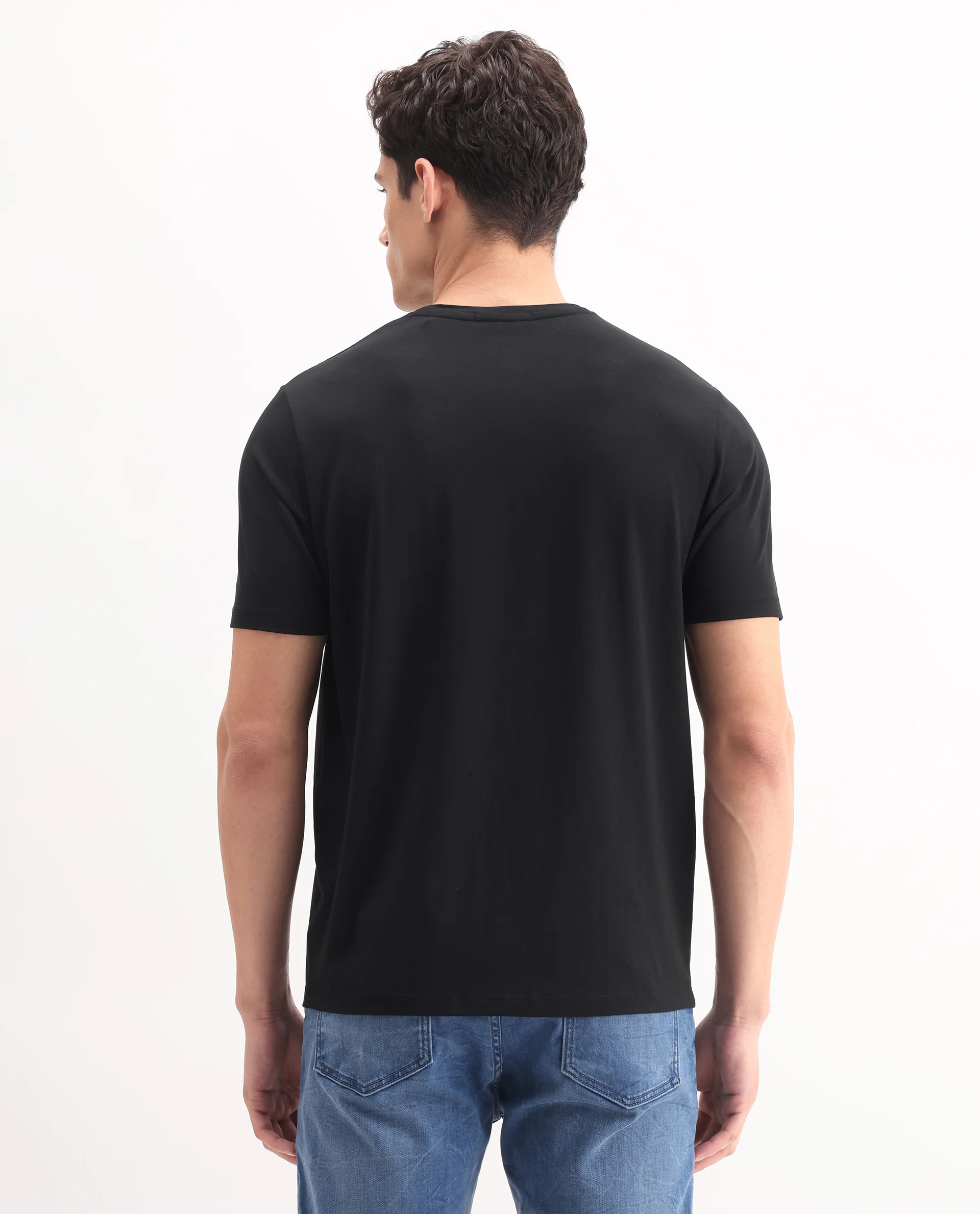 Rare Rabbit Men's Tene Black Cotton Blend Graphic Print Regular Fit Half Sleeve Crew Neck T-Shirt - Image 7