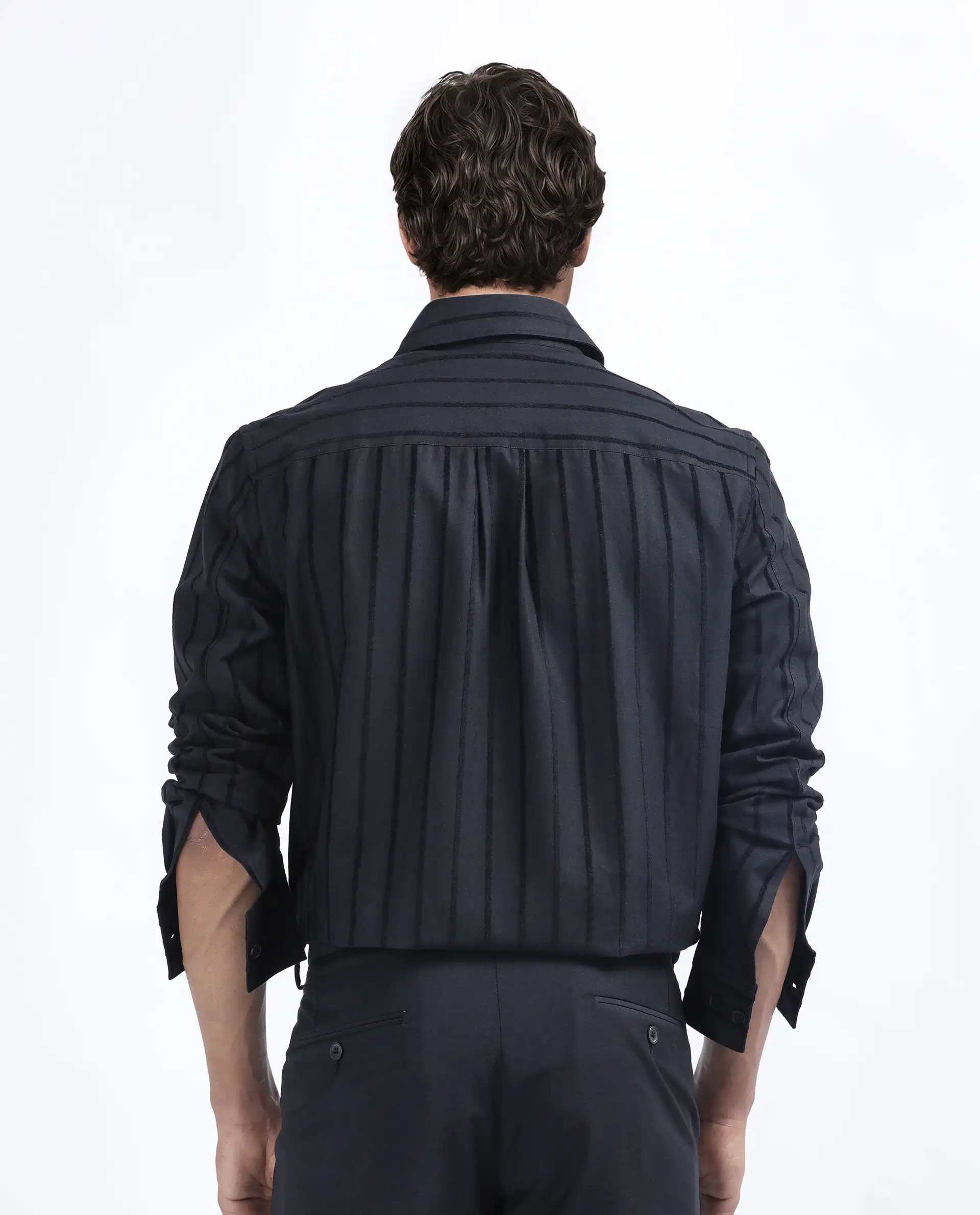Rare Rabbit Men's Tener Black Cotton Blend Striped Print Regular Fit Full Sleeve Collared Shirt - Image 9