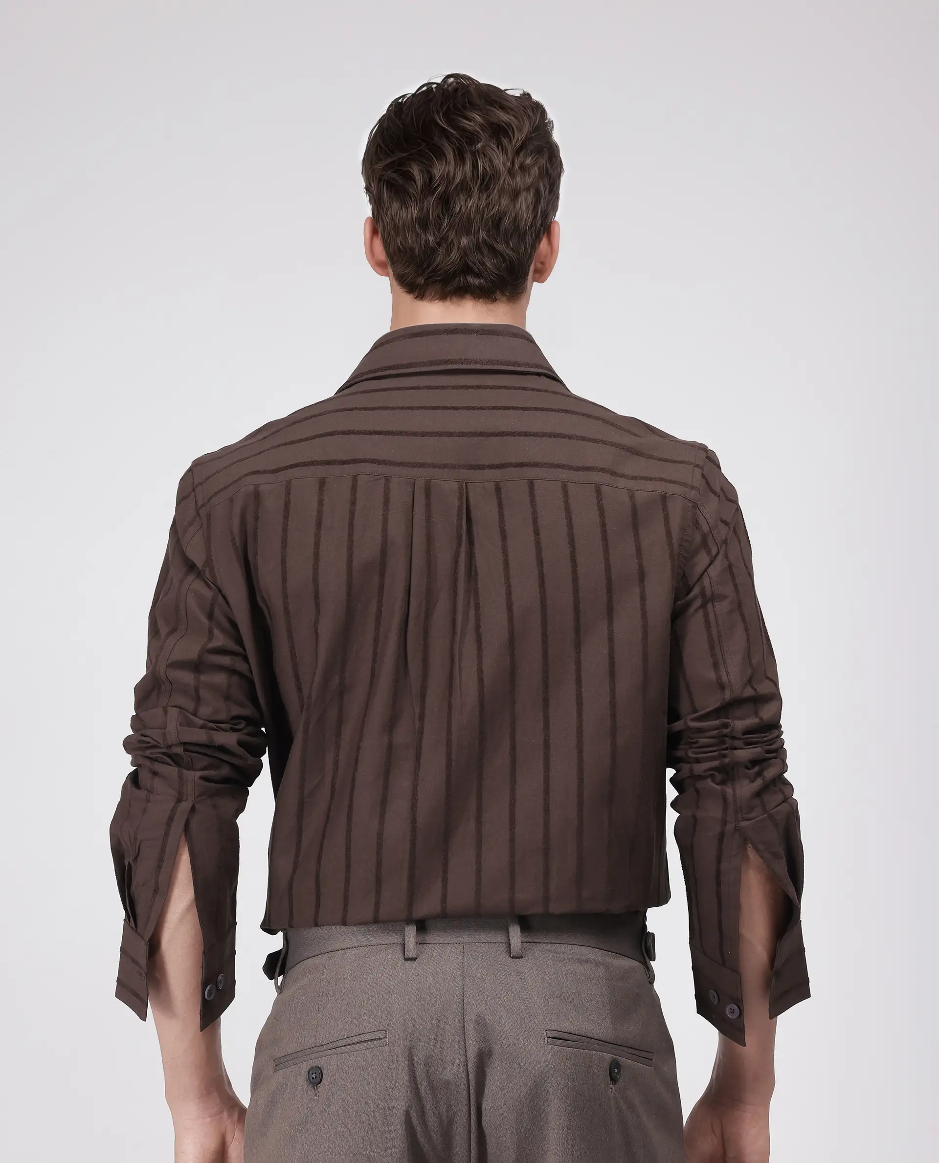 Rare Rabbit Men's Tener Dark Brown Cotton Blend Striped Print Relaxed Fit Full Sleeve Collared Shirt - Image 4