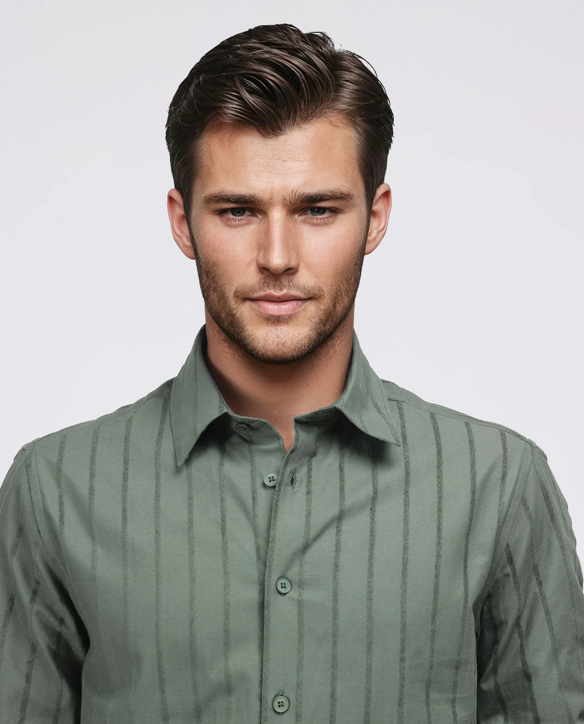 Rare Rabbit Men's Tener Dark Green Cotton Blend Striped Print Relaxed Fit Full Sleeve Collared Shirt - Image 7