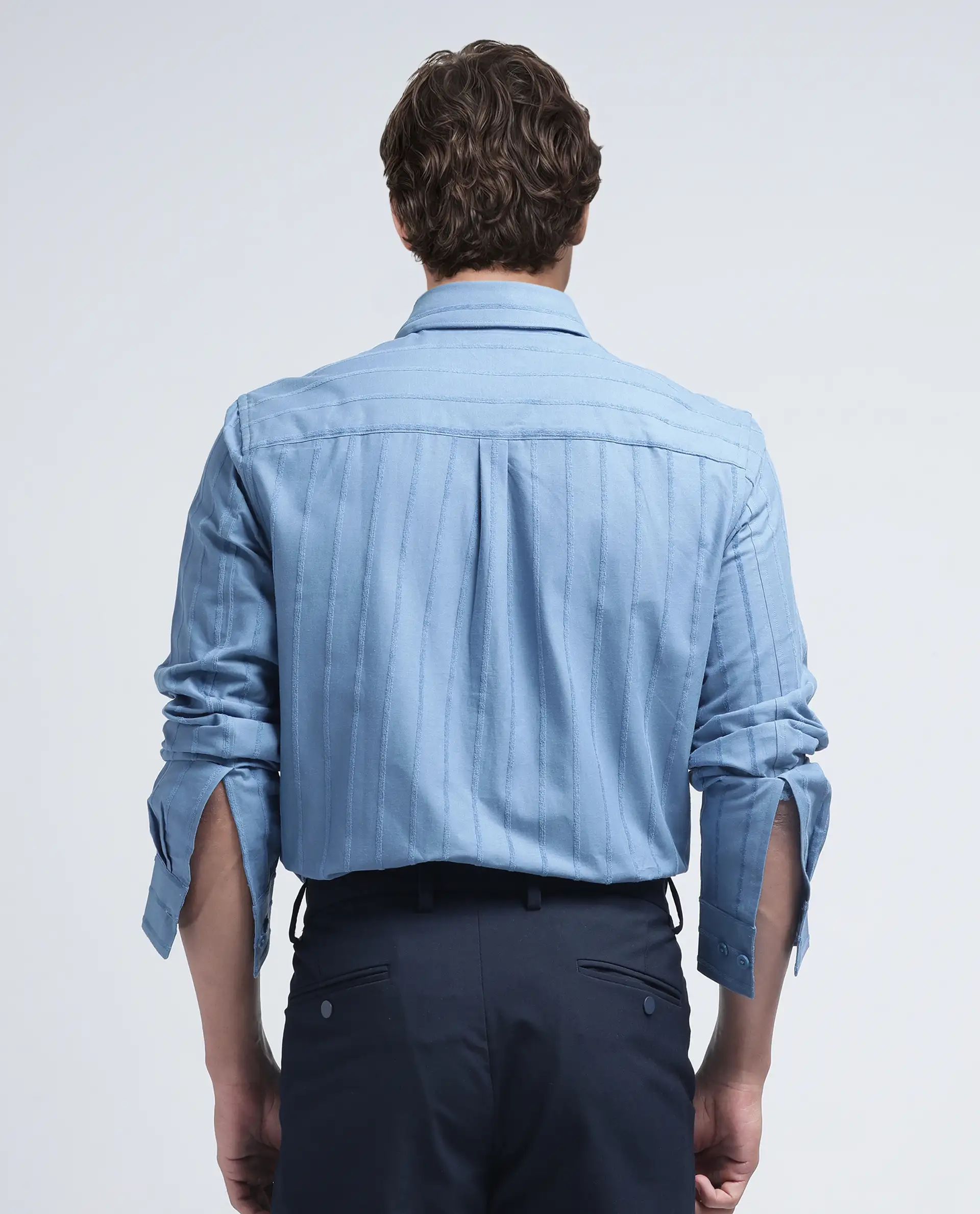 Rare Rabbit Men's Tener Dusky Blue Cotton Blend Striped Print Relaxed Fit Full Sleeve Collared Shirt - Image 5