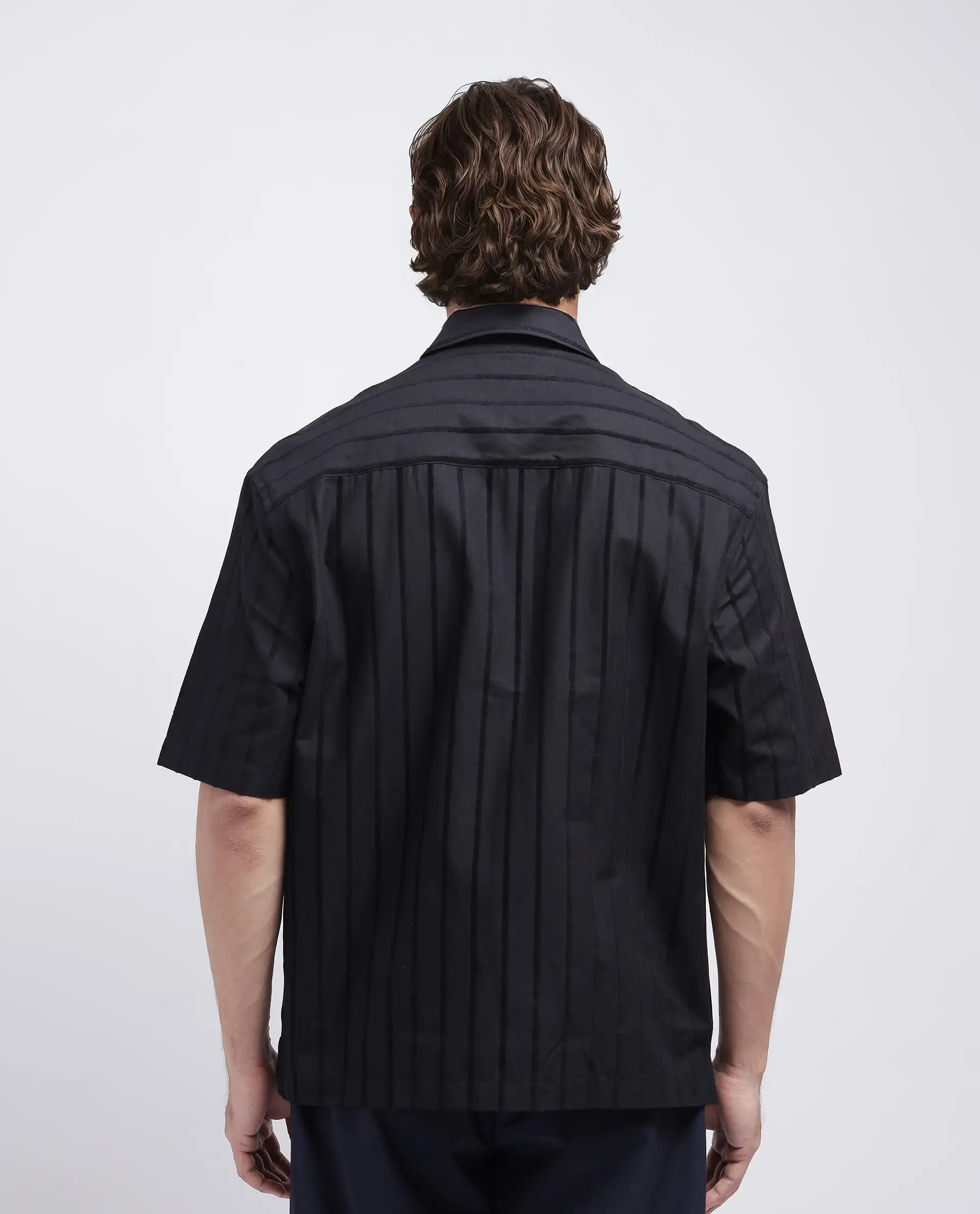Rare Rabbit Men's Tenerz Black Cotton Striped Print Boxy Fit Half Sleeve Collared Shirt - Image 4