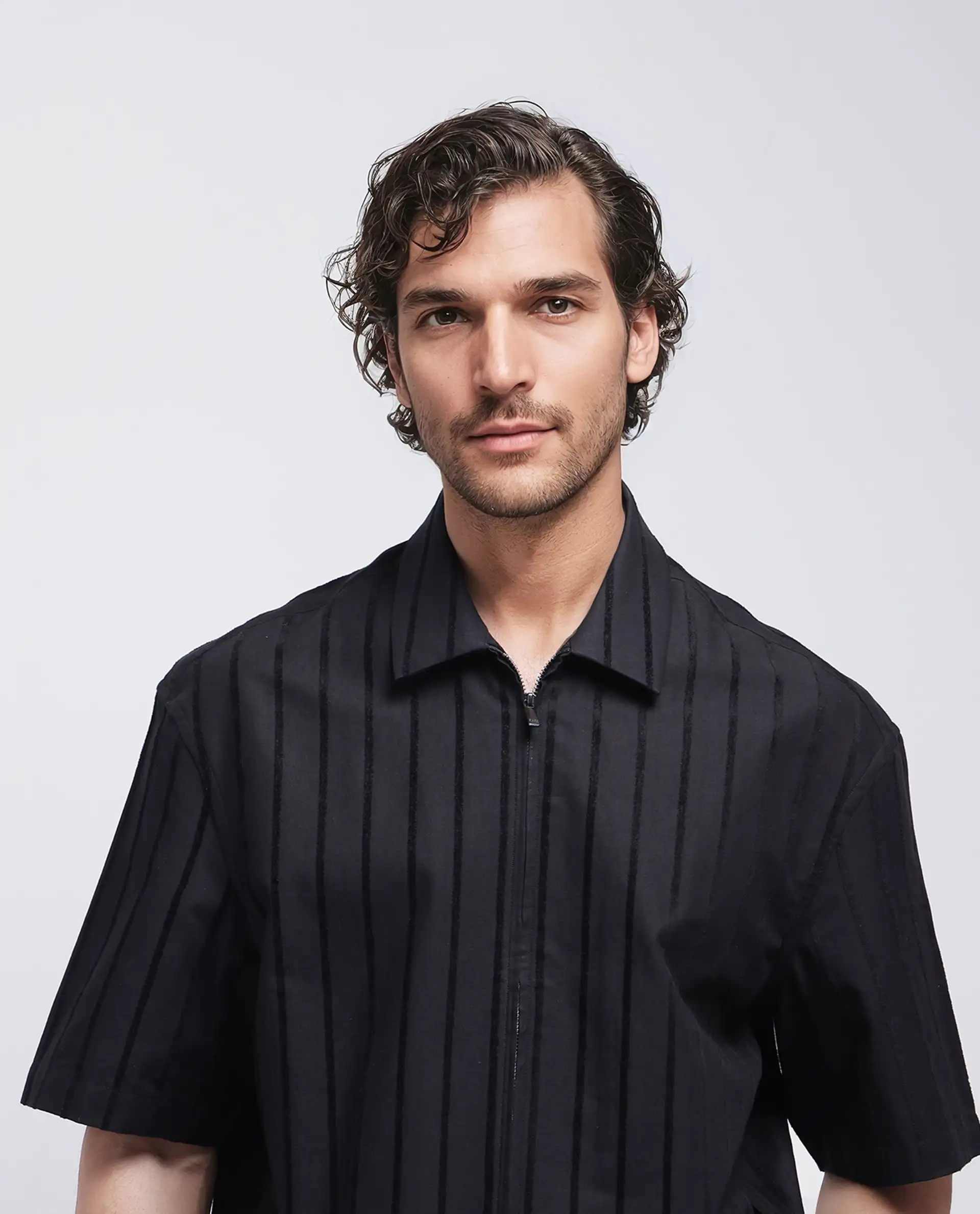 Rare Rabbit Men's Tenerz Black Cotton Striped Print Boxy Fit Half Sleeve Collared Shirt - Image 5