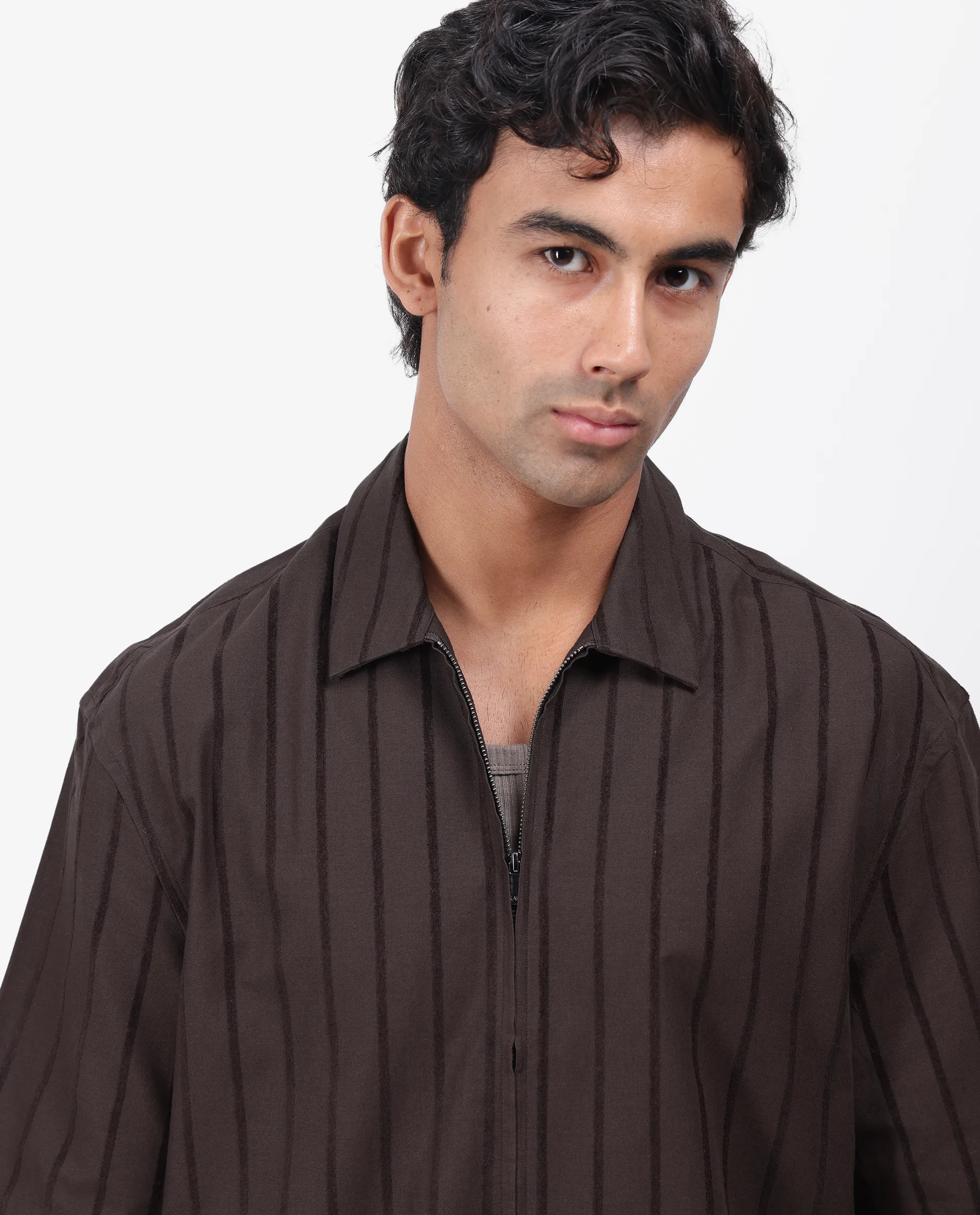 Rare Rabbit Men's Tenerz Dark Brown Cotton Striped Print Boxy Fit Half Sleeve Collared Shirt - Image 4
