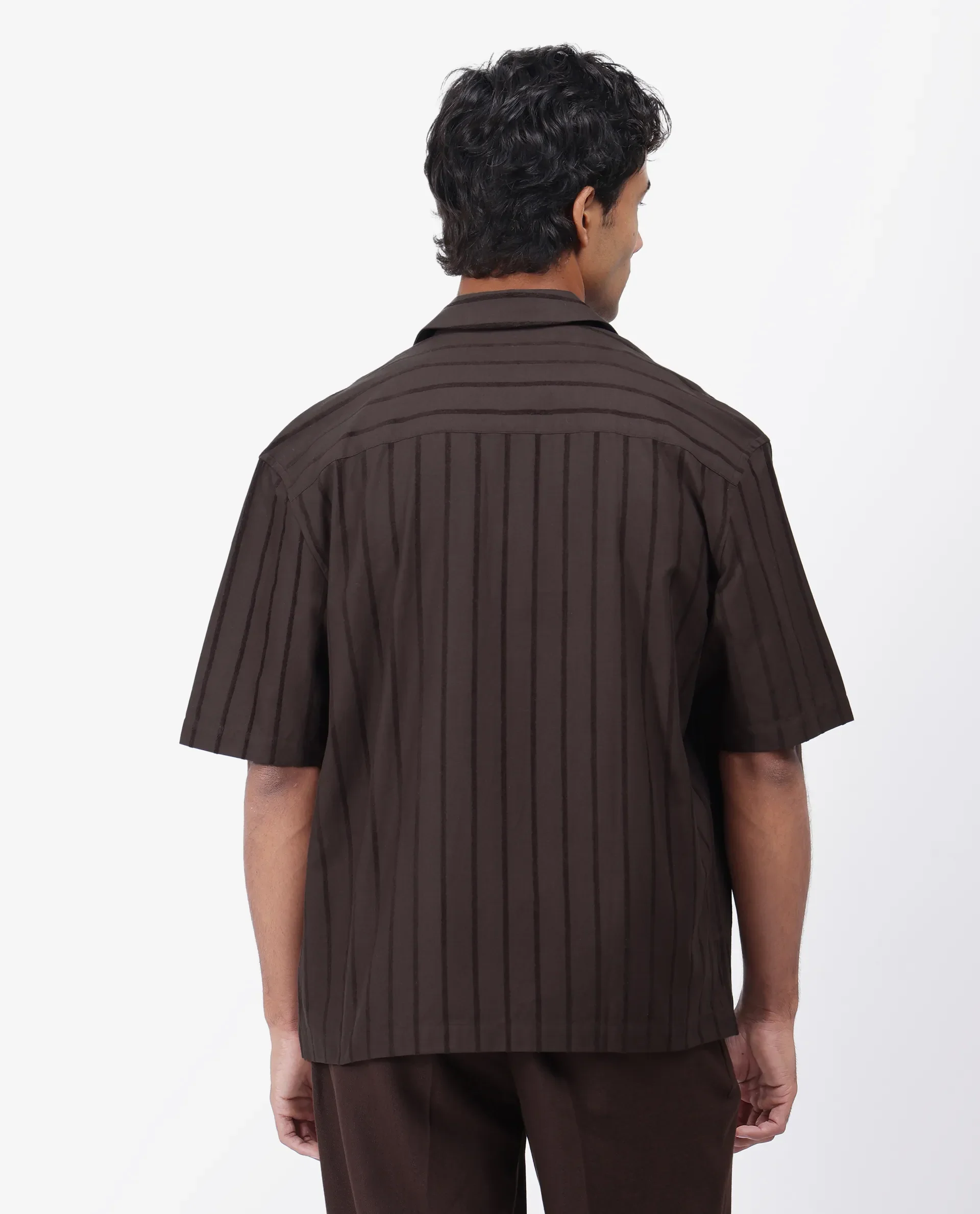 Rare Rabbit Men's Tenerz Dark Brown Cotton Striped Print Boxy Fit Half Sleeve Collared Shirt - Image 8
