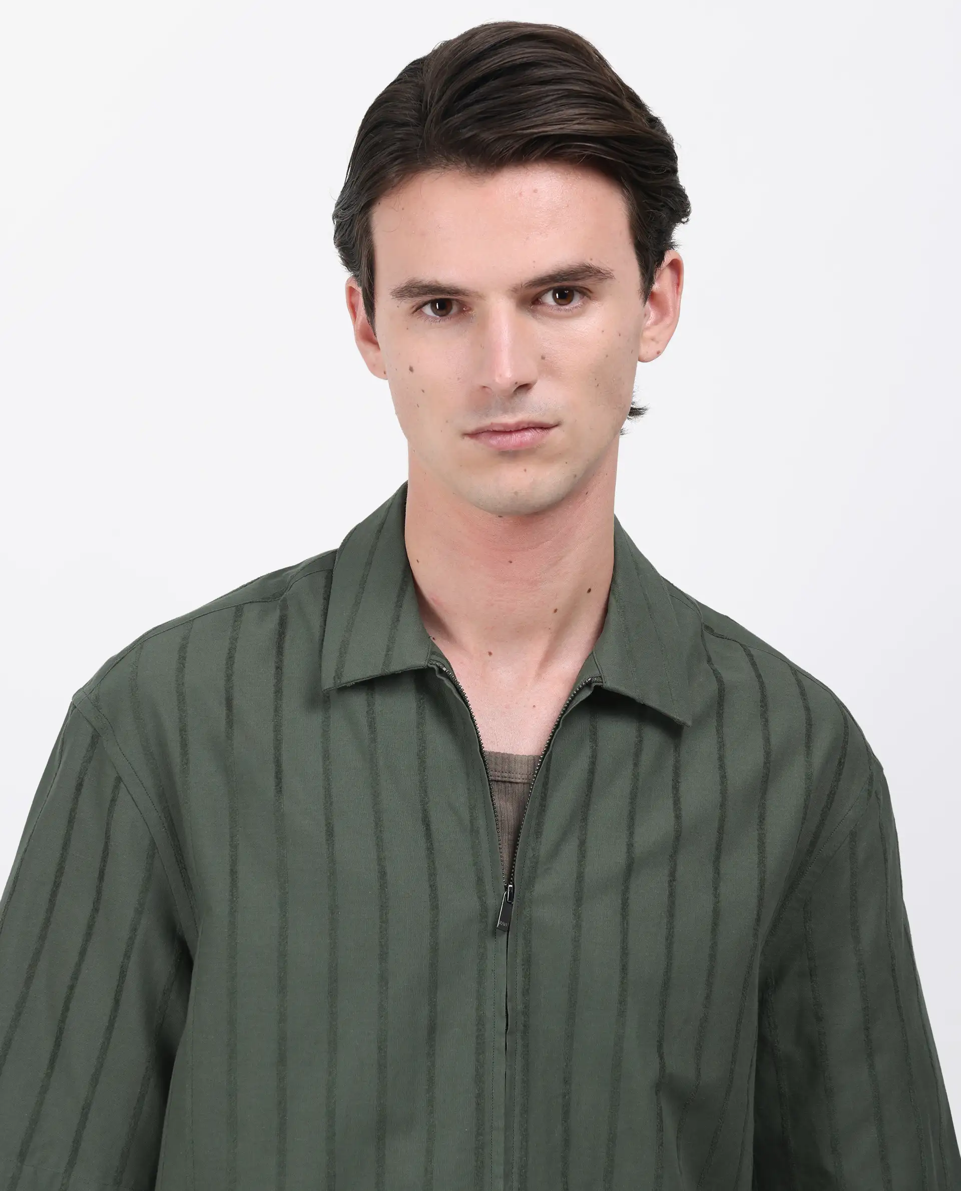 Rare Rabbit Men's Tenerz Dark Green Cotton Striped Print Boxy Fit Half Sleeve Collared Shirt - Image 2