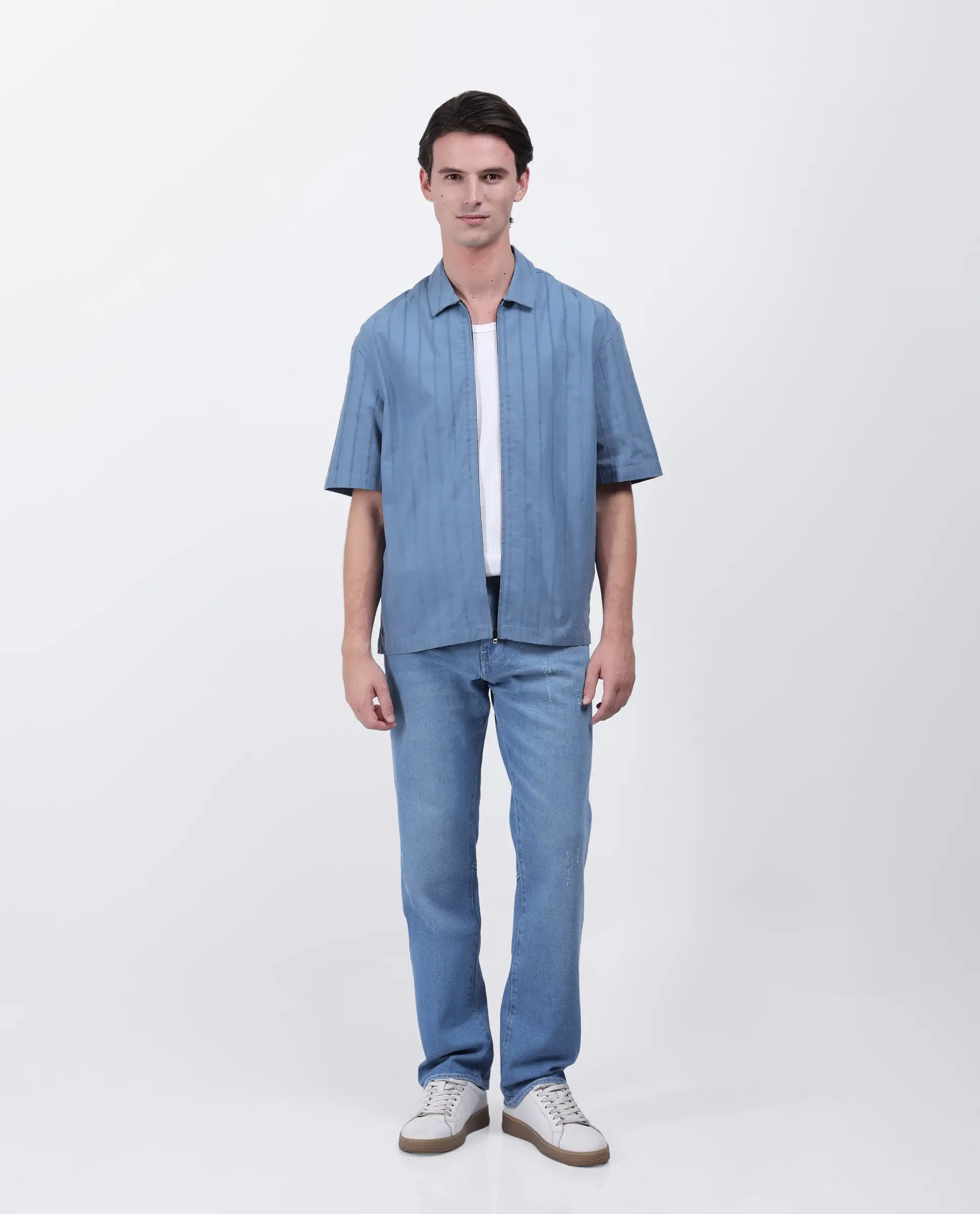 Rare Rabbit Men's Tenerz Dusky Blue Cotton Striped Print Boxy Fit Half Sleeve Collared Shirt - Image 8