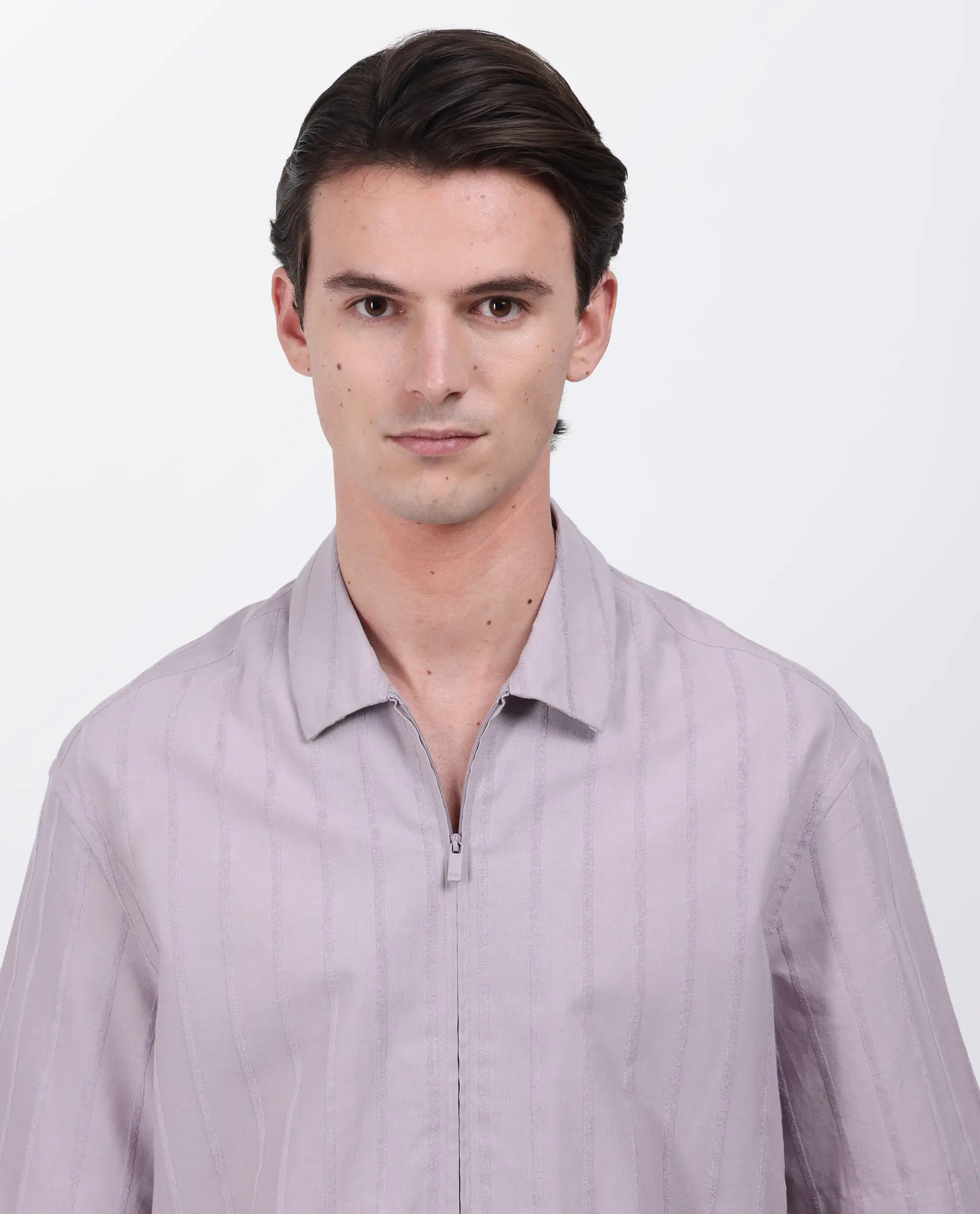 Rare Rabbit Men's Tenerz Dusky Purple Cotton Striped Print Boxy Fit Half Sleeve Collared Shirt - Image 2